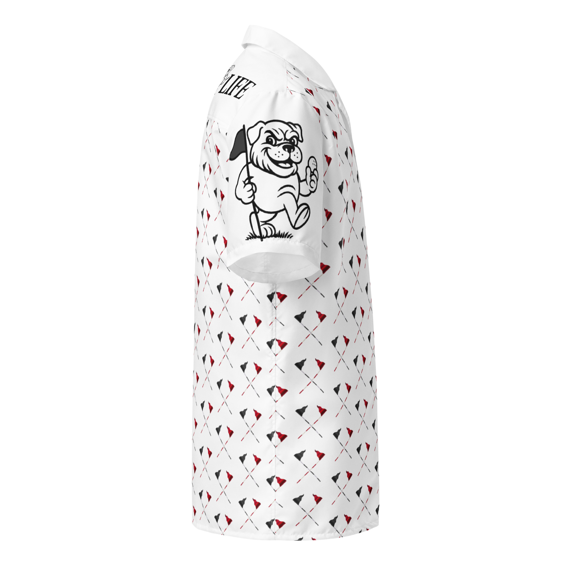 Ruff Life's "Pull the Pin" Golf Shirt (Black and Red)