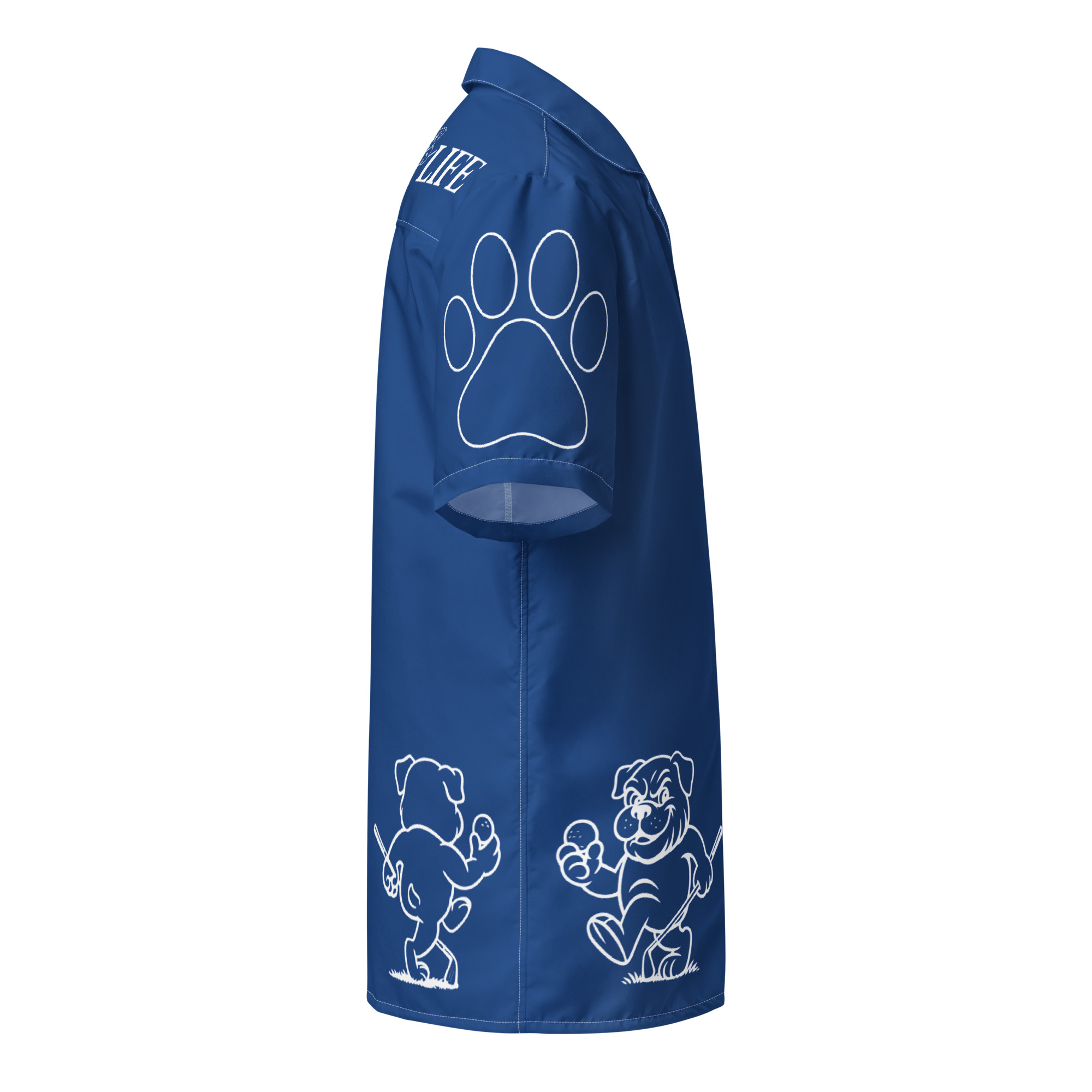 Ruff Life's "Footwork" Golf Shirt (White on Blue)