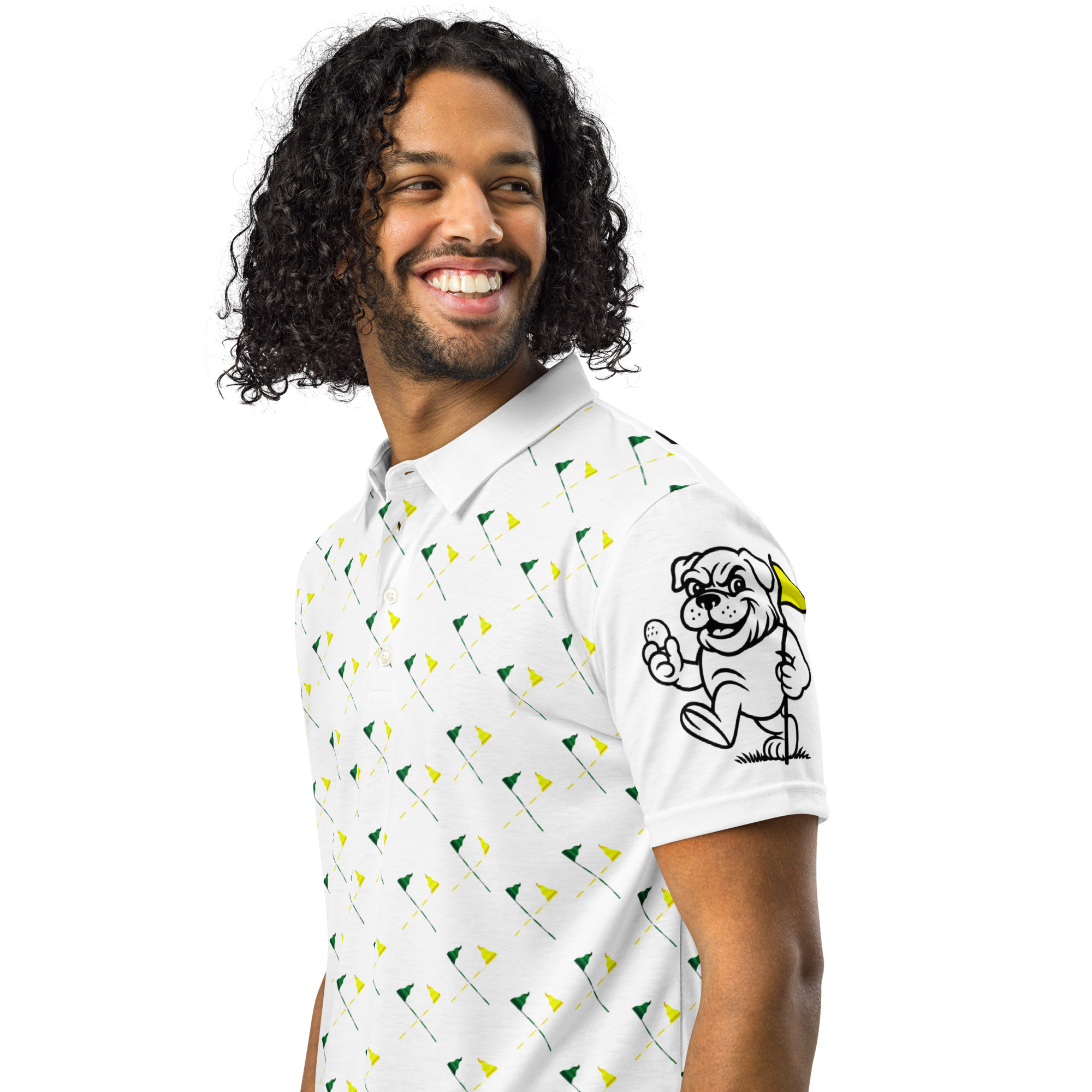 Ruff Life's "Pull the Pin" Golf Polo (Green and Gold)