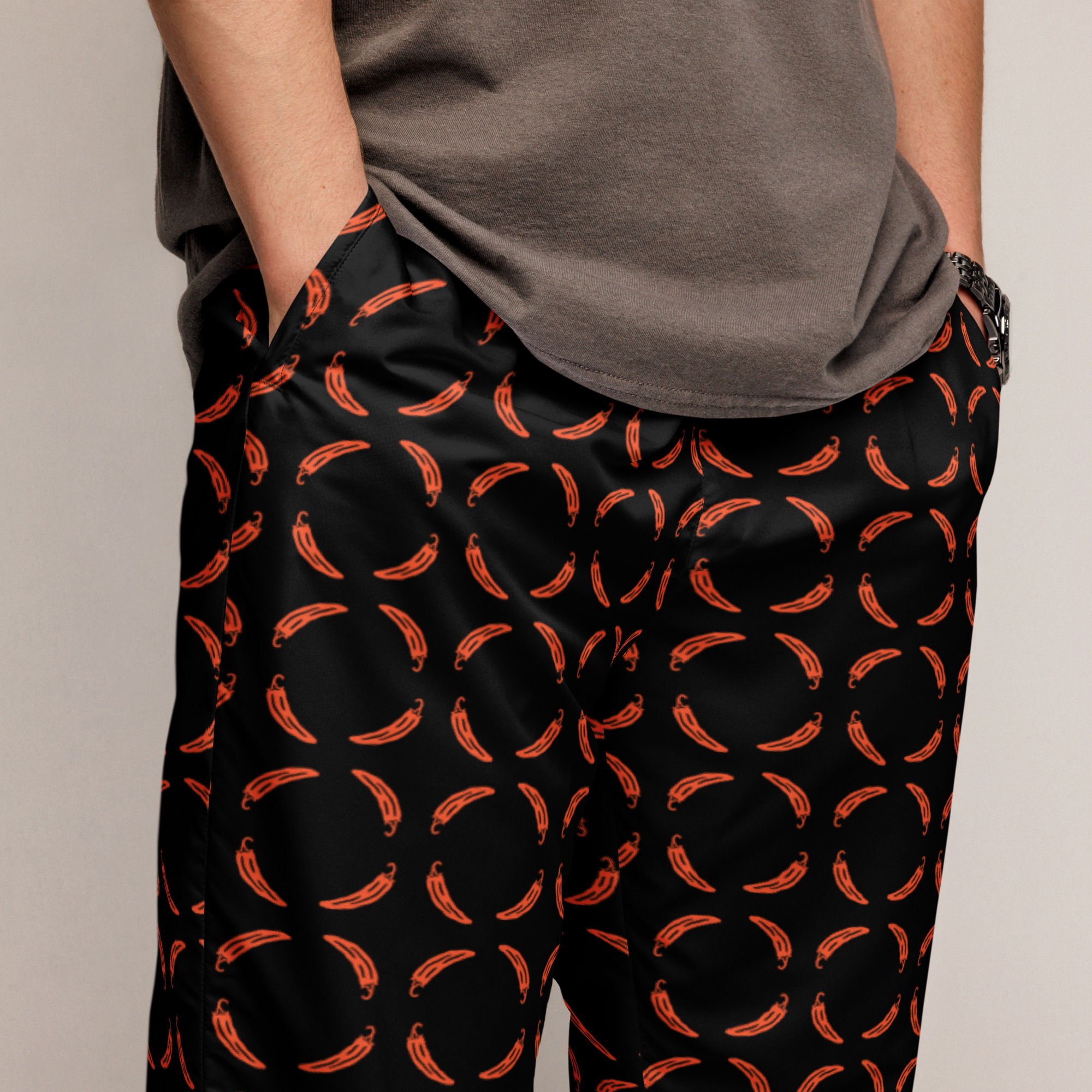 Ruff Life "Chili Dipper" Orange on Black Unisex golf pants