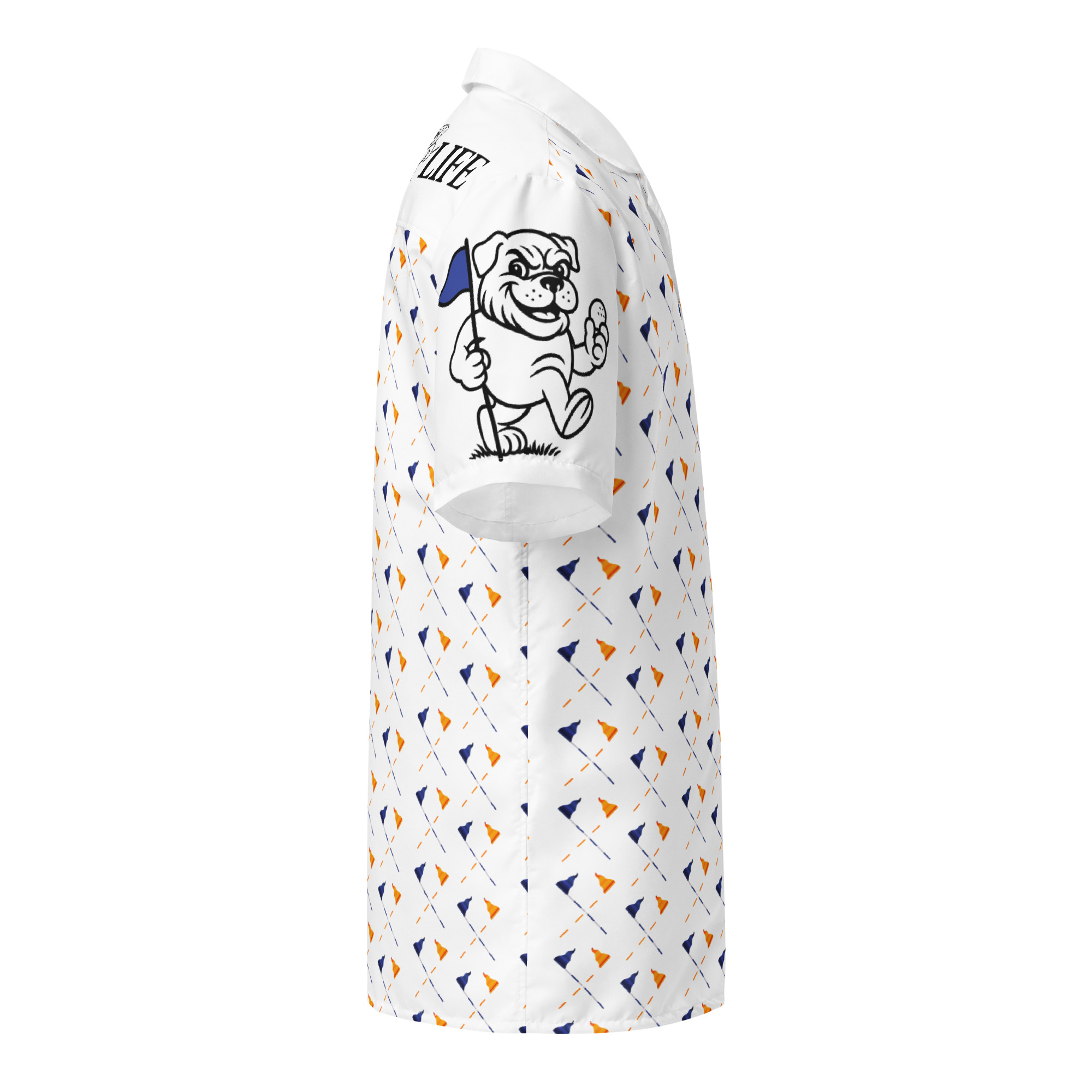 Ruff Life's "Pull the Pin" Golf Shirt (Blue and Orange)