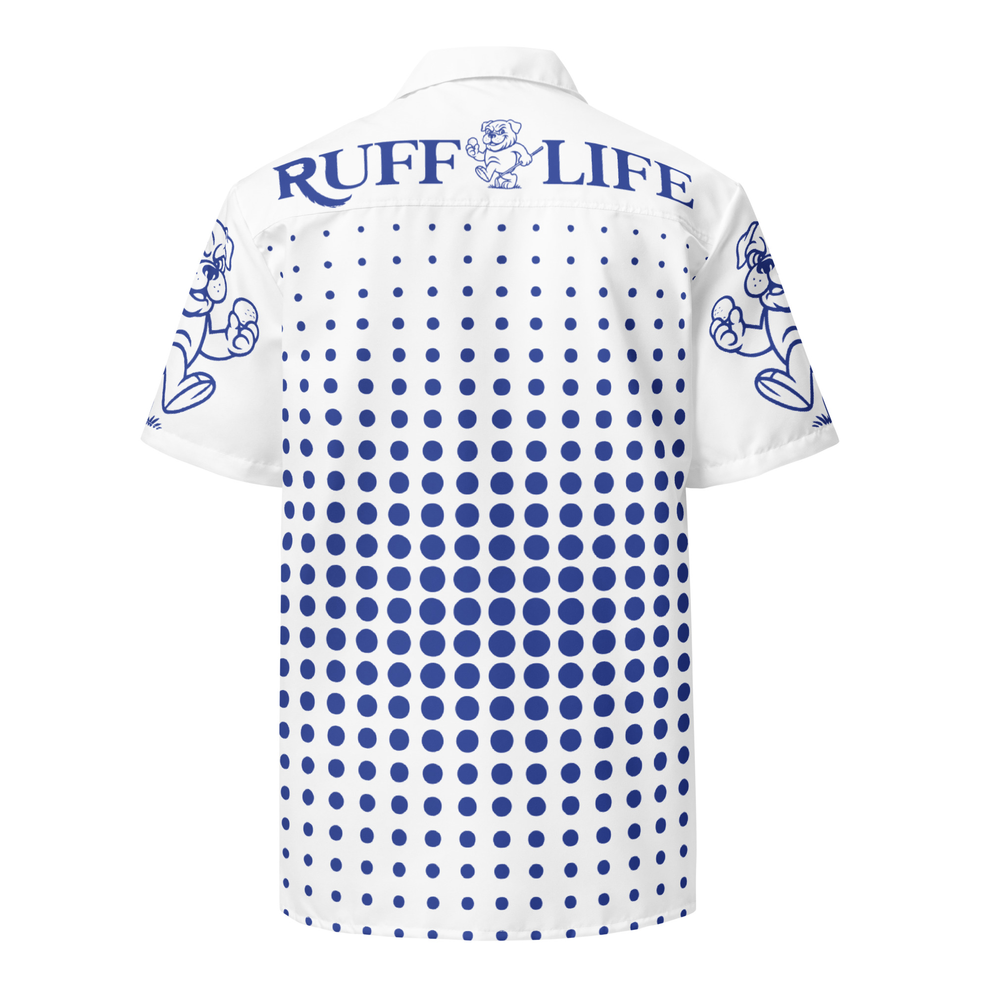 Ruff Life "Fade" Blue on White Button Up Golf Shirt
