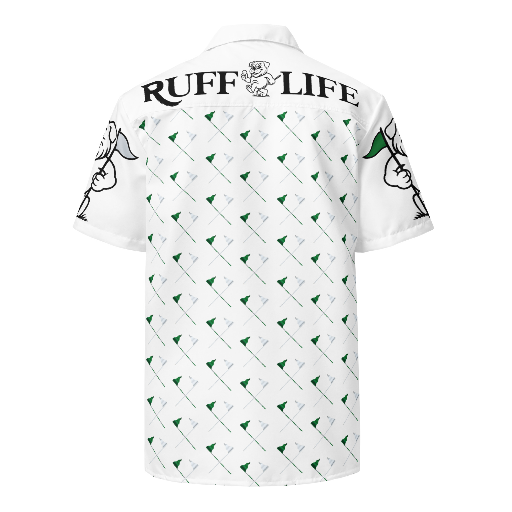 Ruff Life's "Pull the Pin" Golf Shirt (Green and Silver)