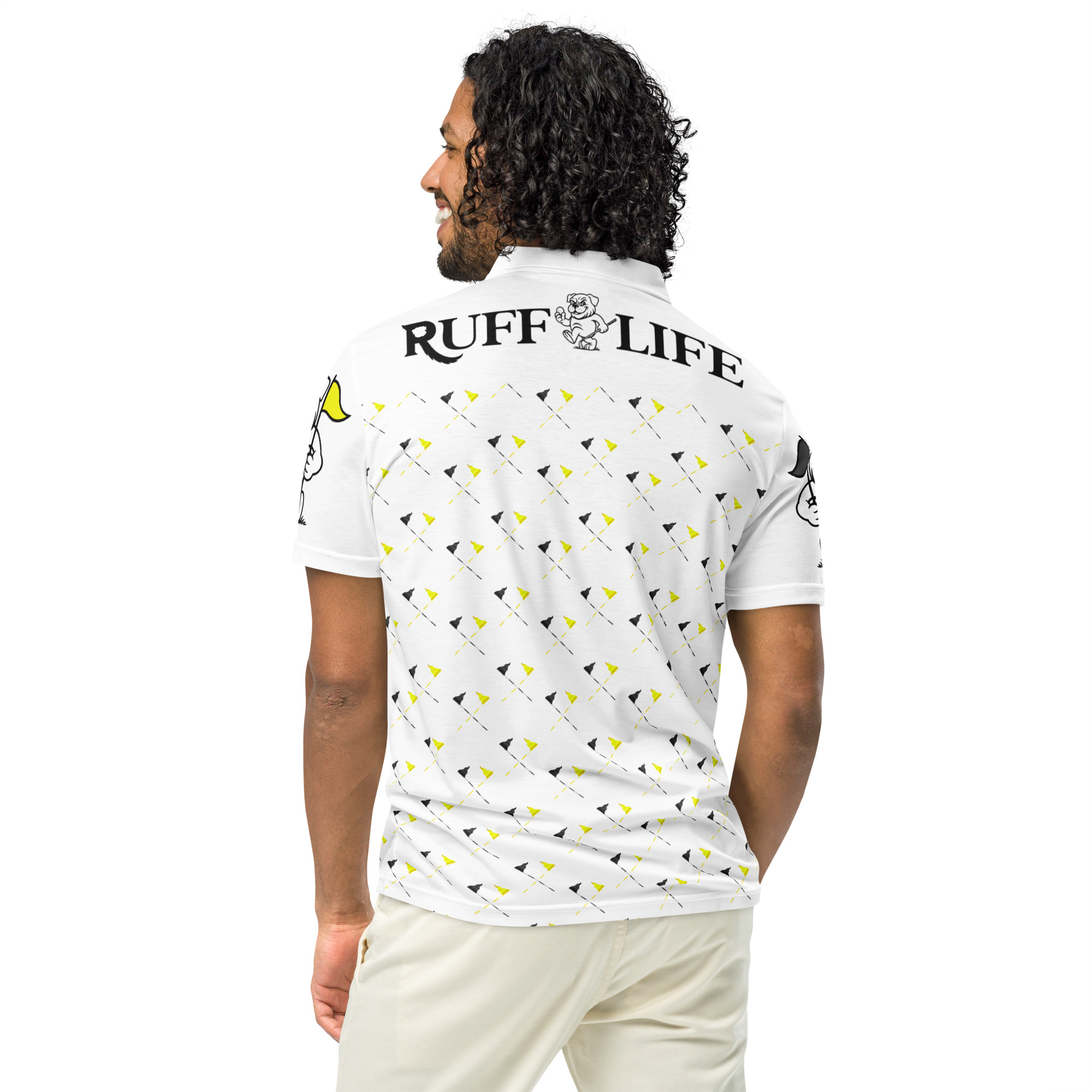 Ruff Life's "Pull the Pin" Golf Polo (Black and Gold)