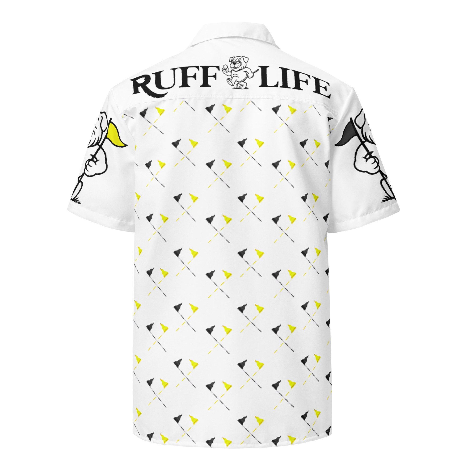 Ruff Life's "Pull the Pin" Golf Shirt (Black and Gold)