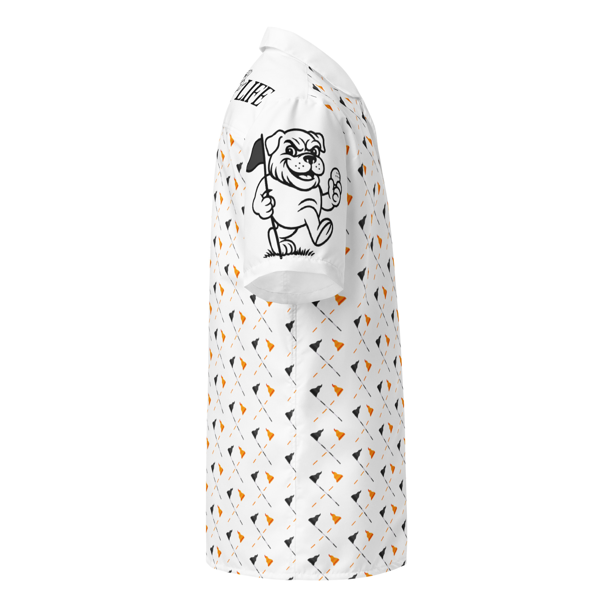 Ruff Life's "Pull the Pin" Golf Shirt (Black and Orange)