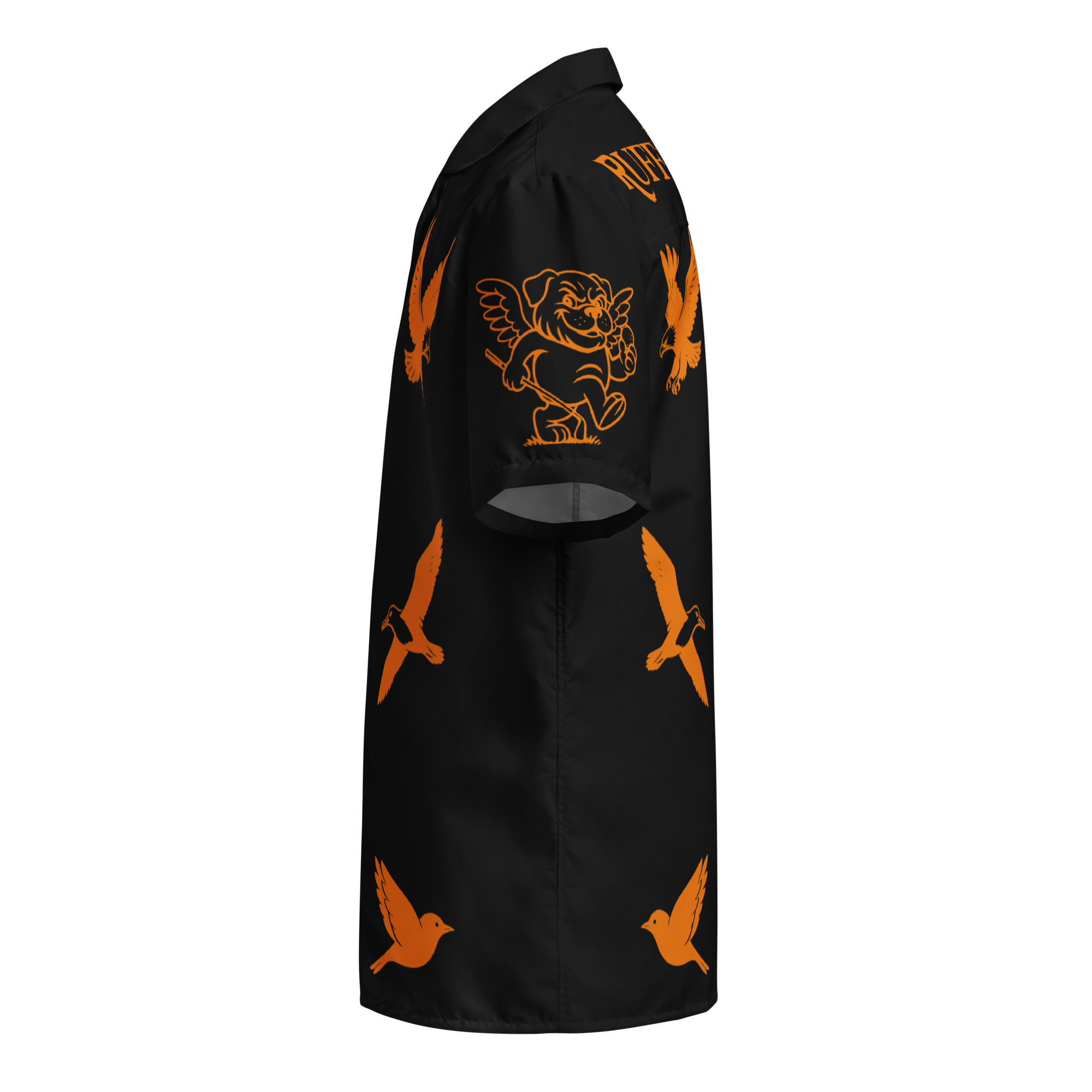 Ruff Life's "Chasing Birdies" Golf Shirt (Orange on Black)