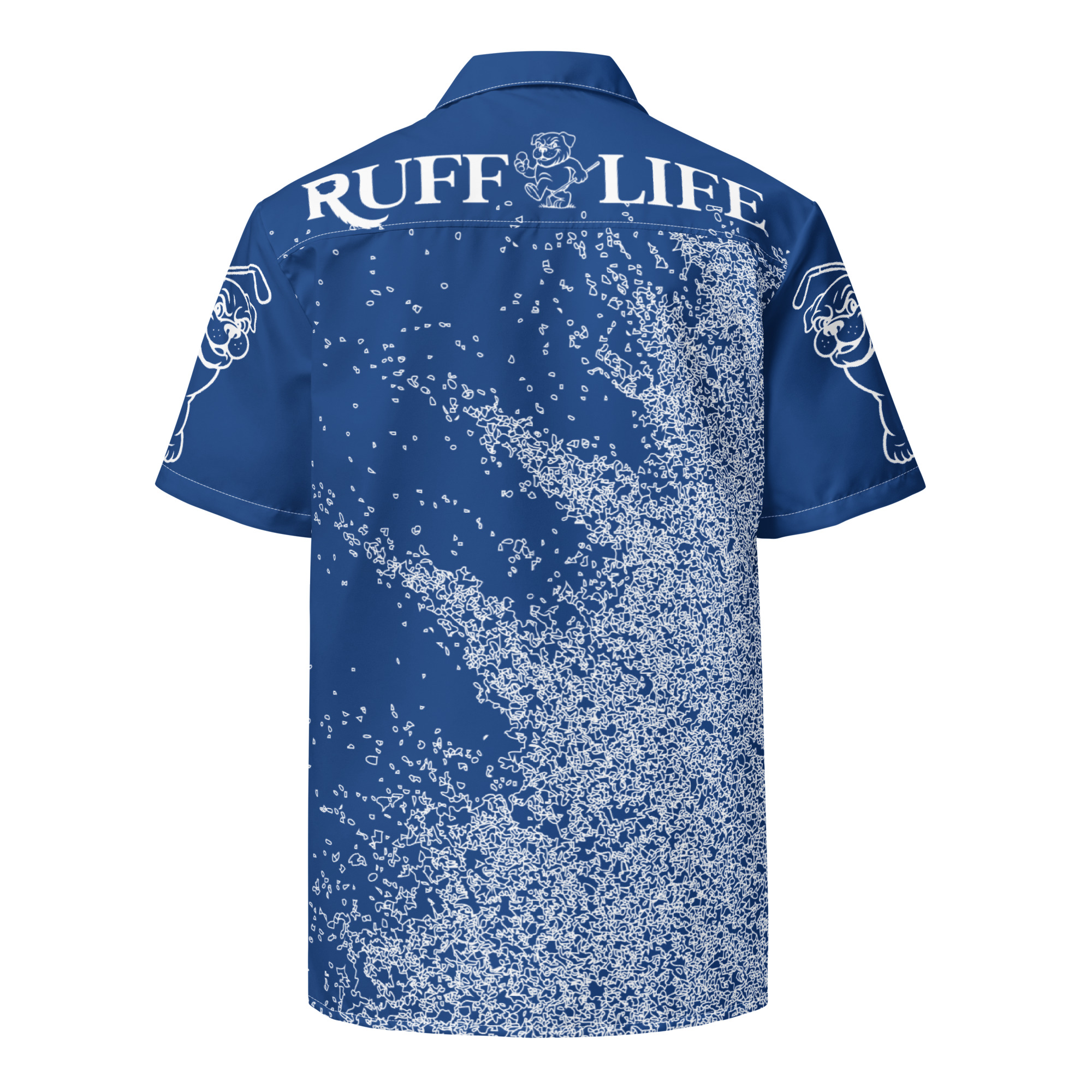 Ruff Life's "Blast Shot" Golf Shirt (White on Blue)