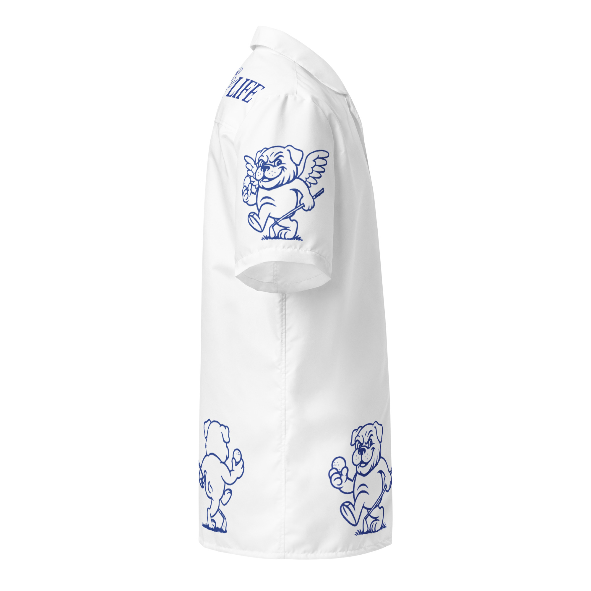 Ruff Life's "Chasing Birdies" Golf Shirt (Blue on White)