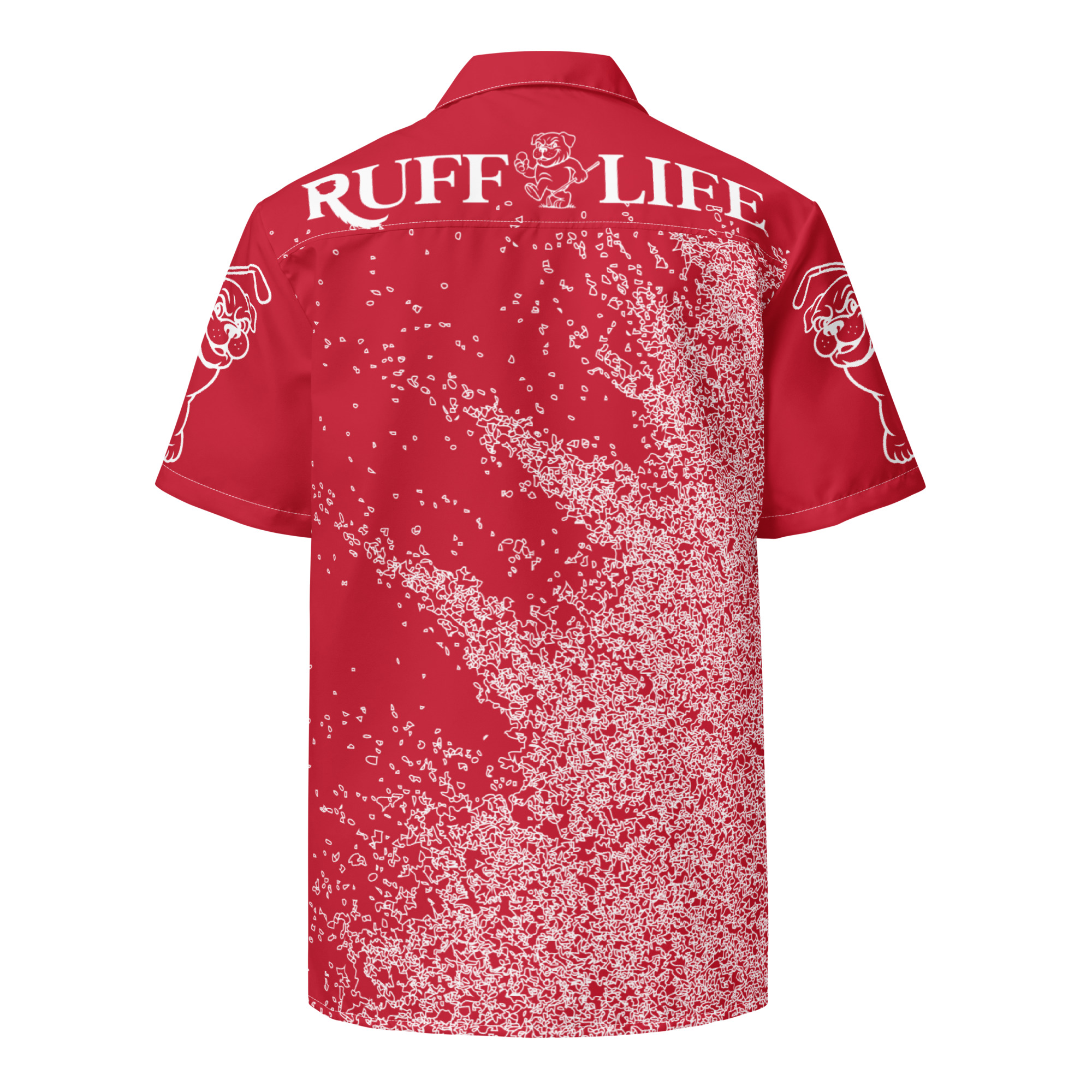 Ruff Life's "Blast Shot" Golf Shirt (White on Red)