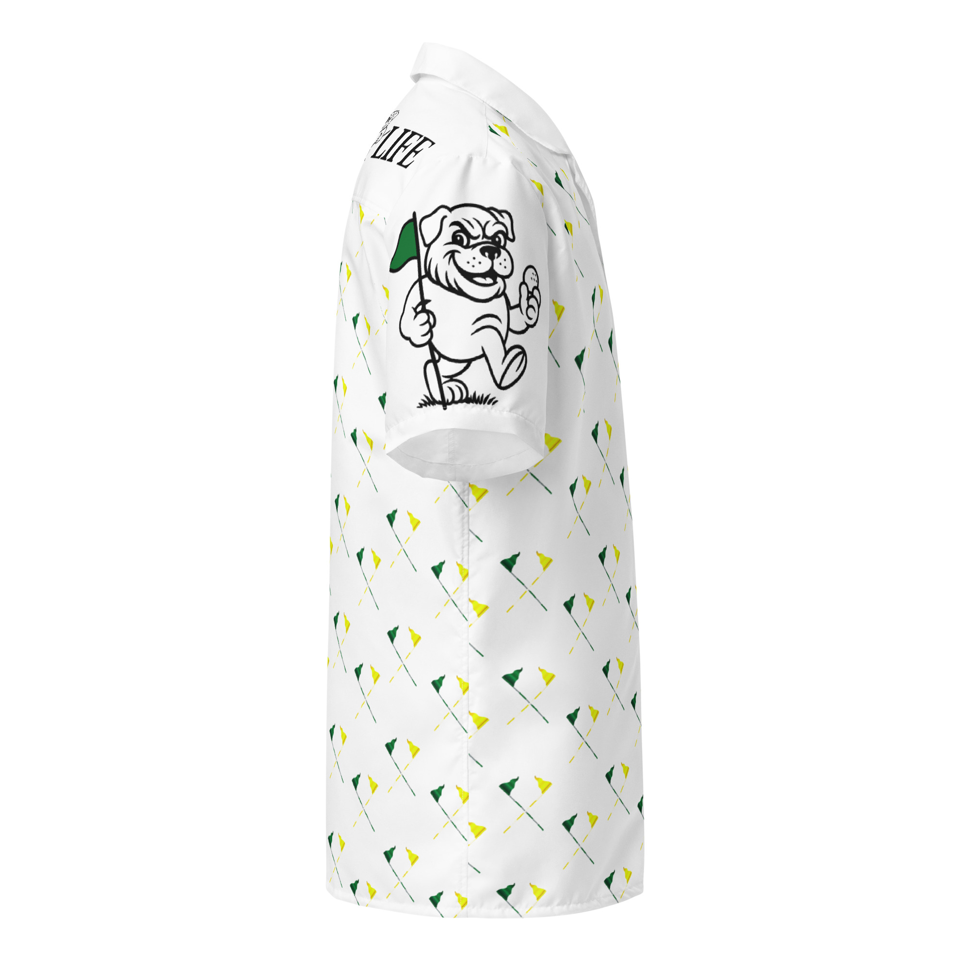 Ruff Life's "Pull the Pin" Golf Shirt (Green and Gold)