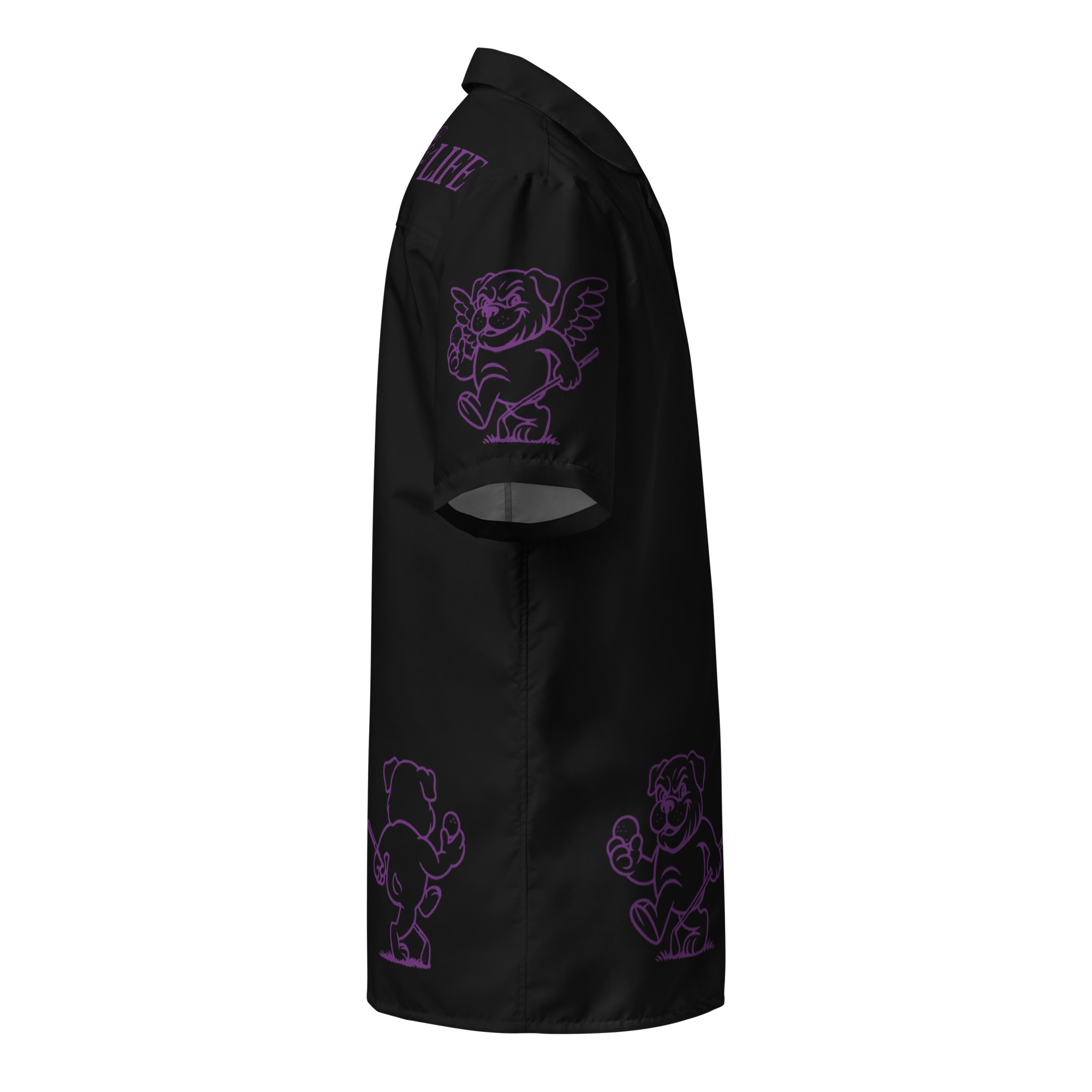 Ruff Life's "Chasing Birdies" Golf Shirt (Purple on Black)