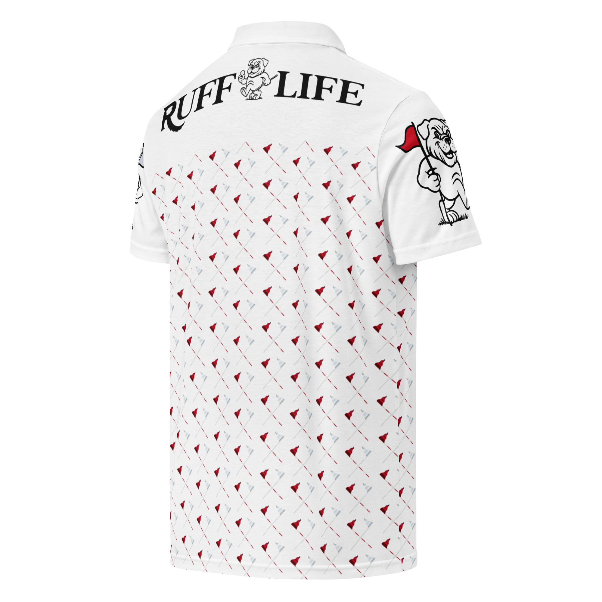 Ruff Life's "Pull the Pin" Golf Polo (Red and Silver)