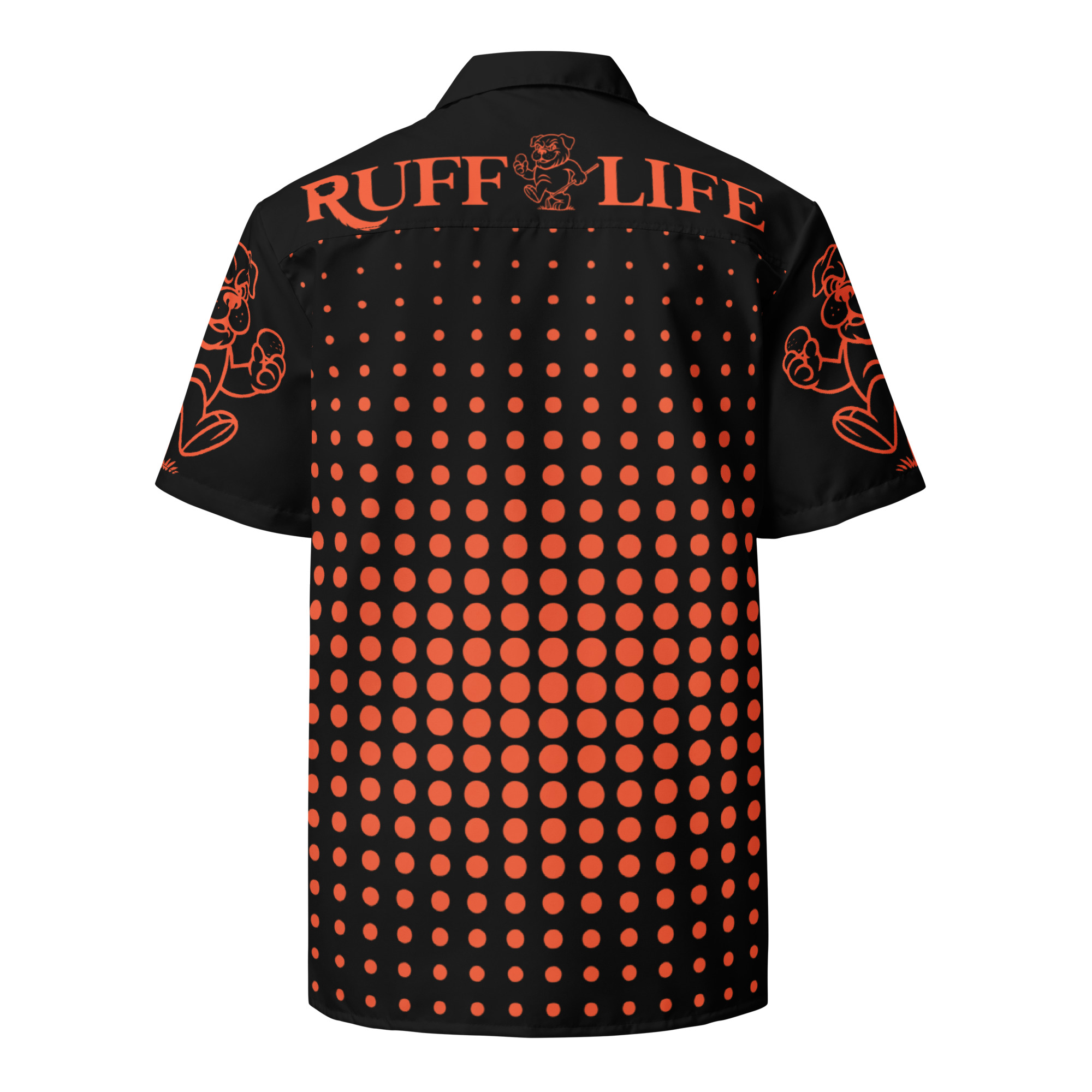 Ruff Life "Fade" Orange on Black Button Up Golf Shirt