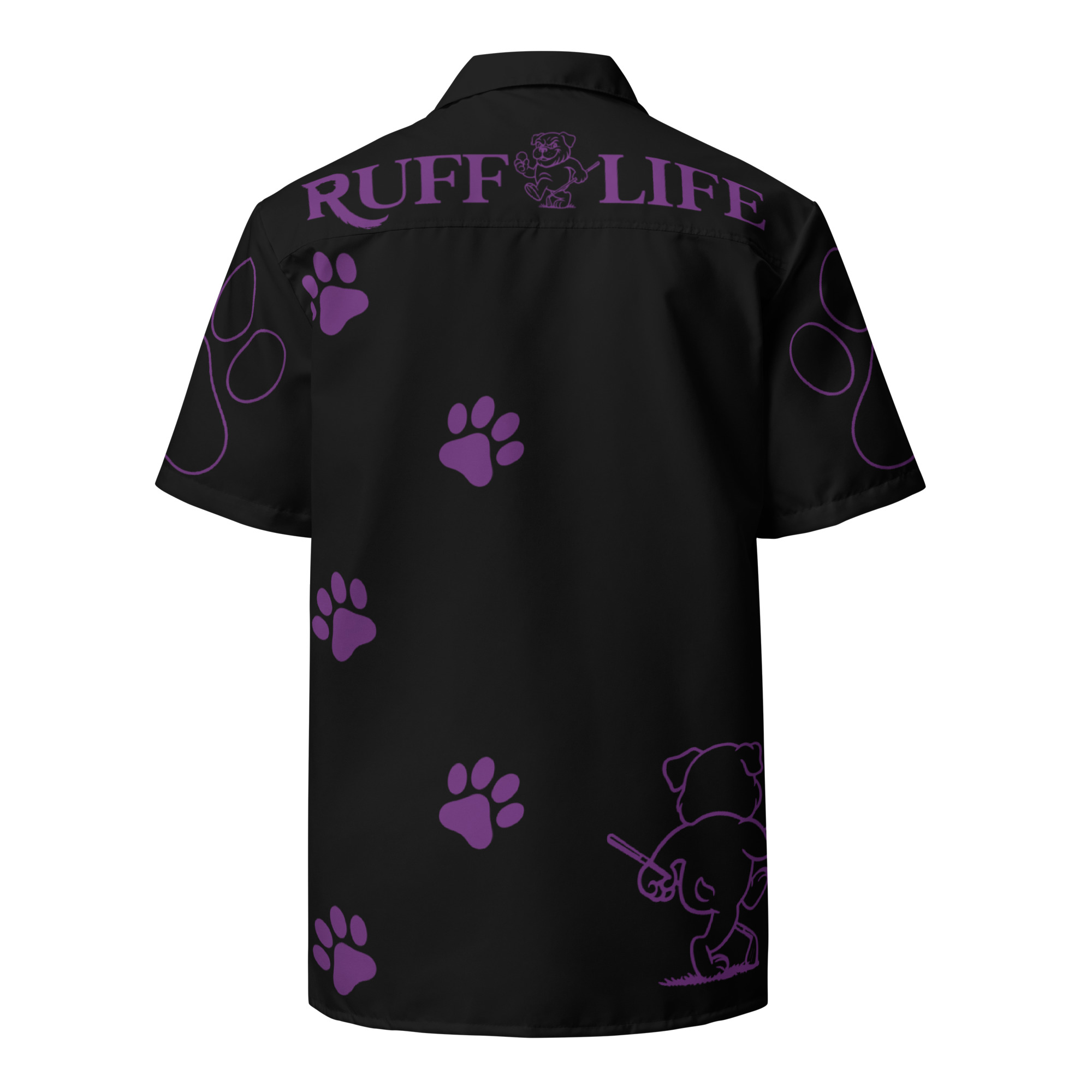 Ruff Life's "Footwork" Golf Shirt (Purple on Black)