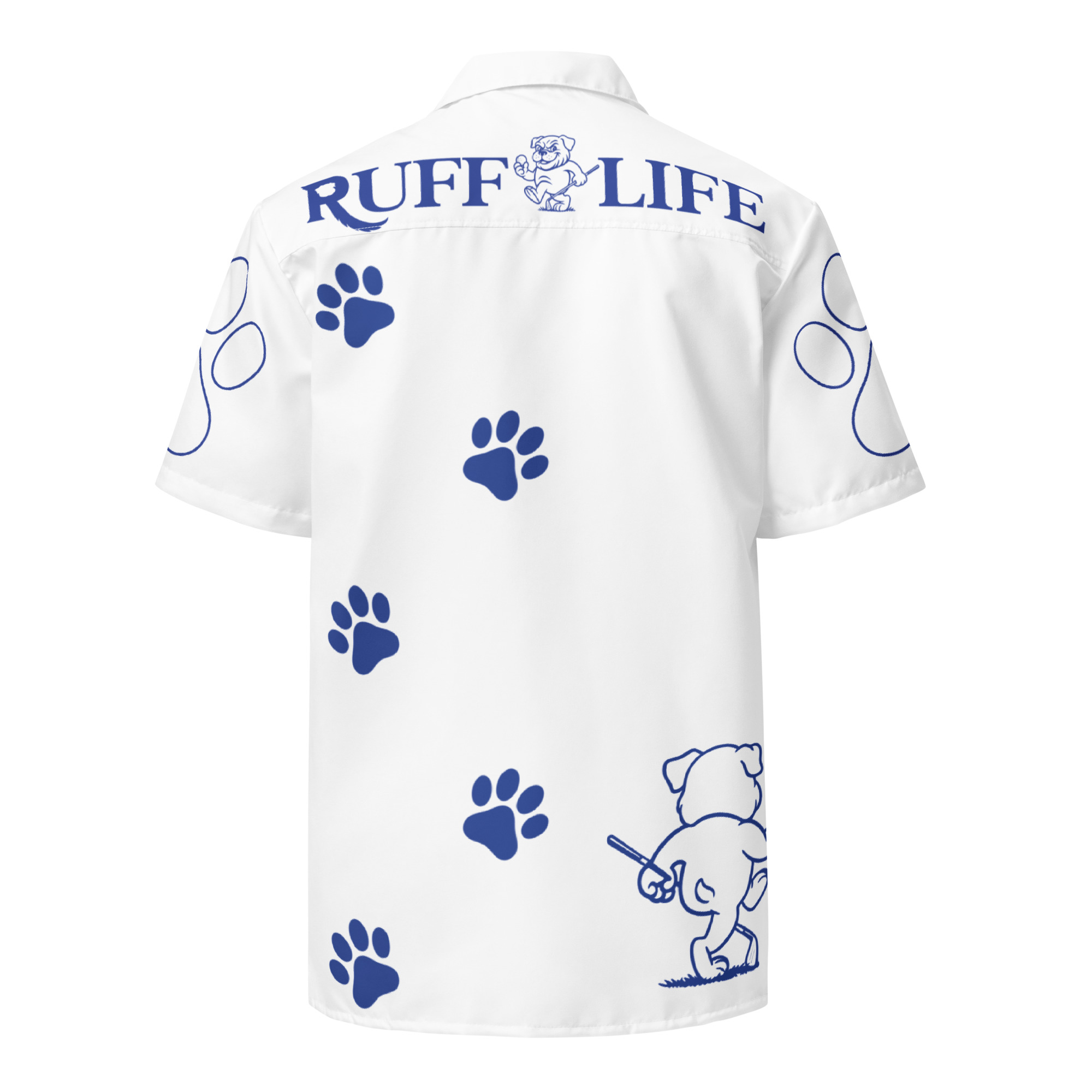 Ruff Life's "Footwork" Golf Shirt (Blue on White)