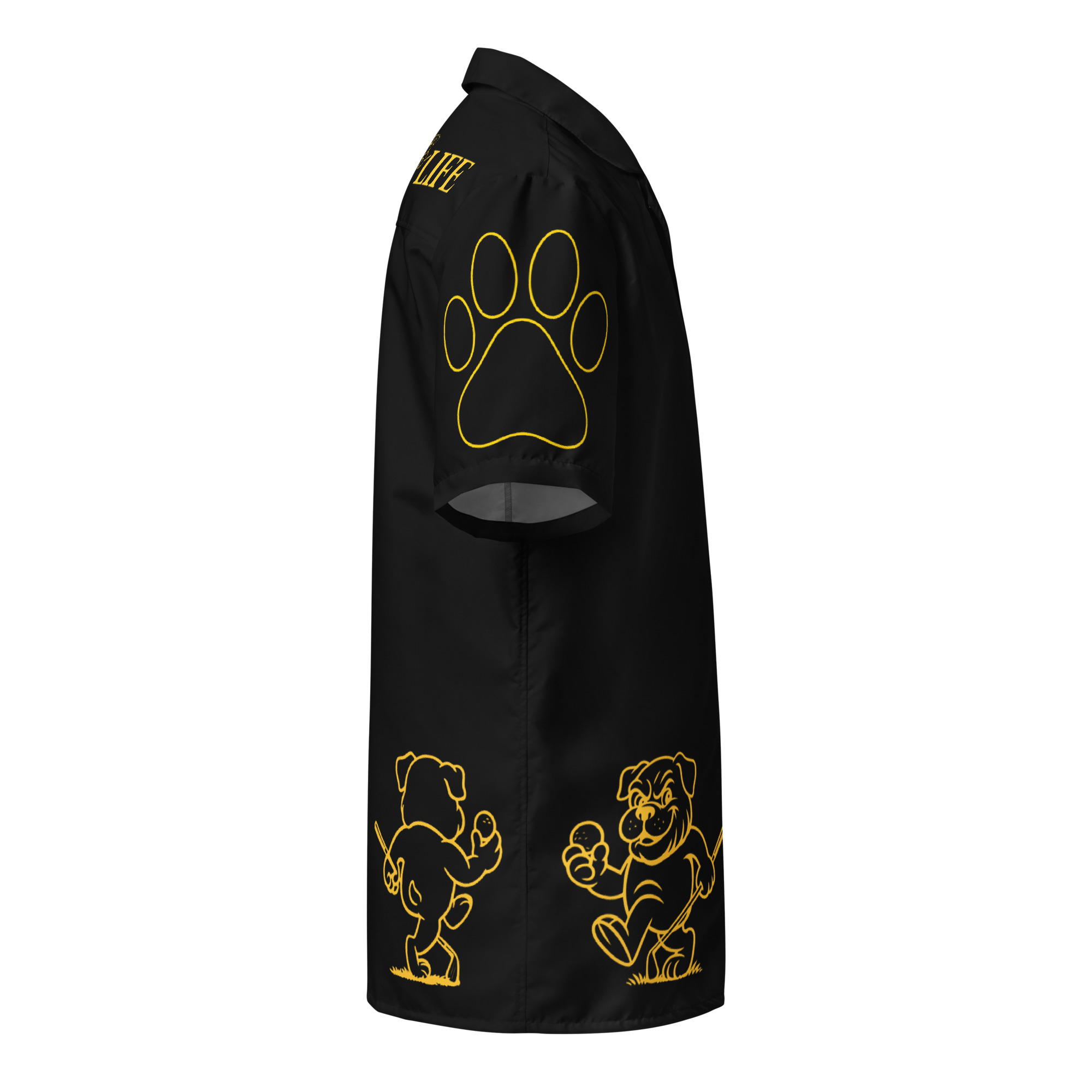 Ruff Life's "Footwork" Golf Shirt (Gold on Black)