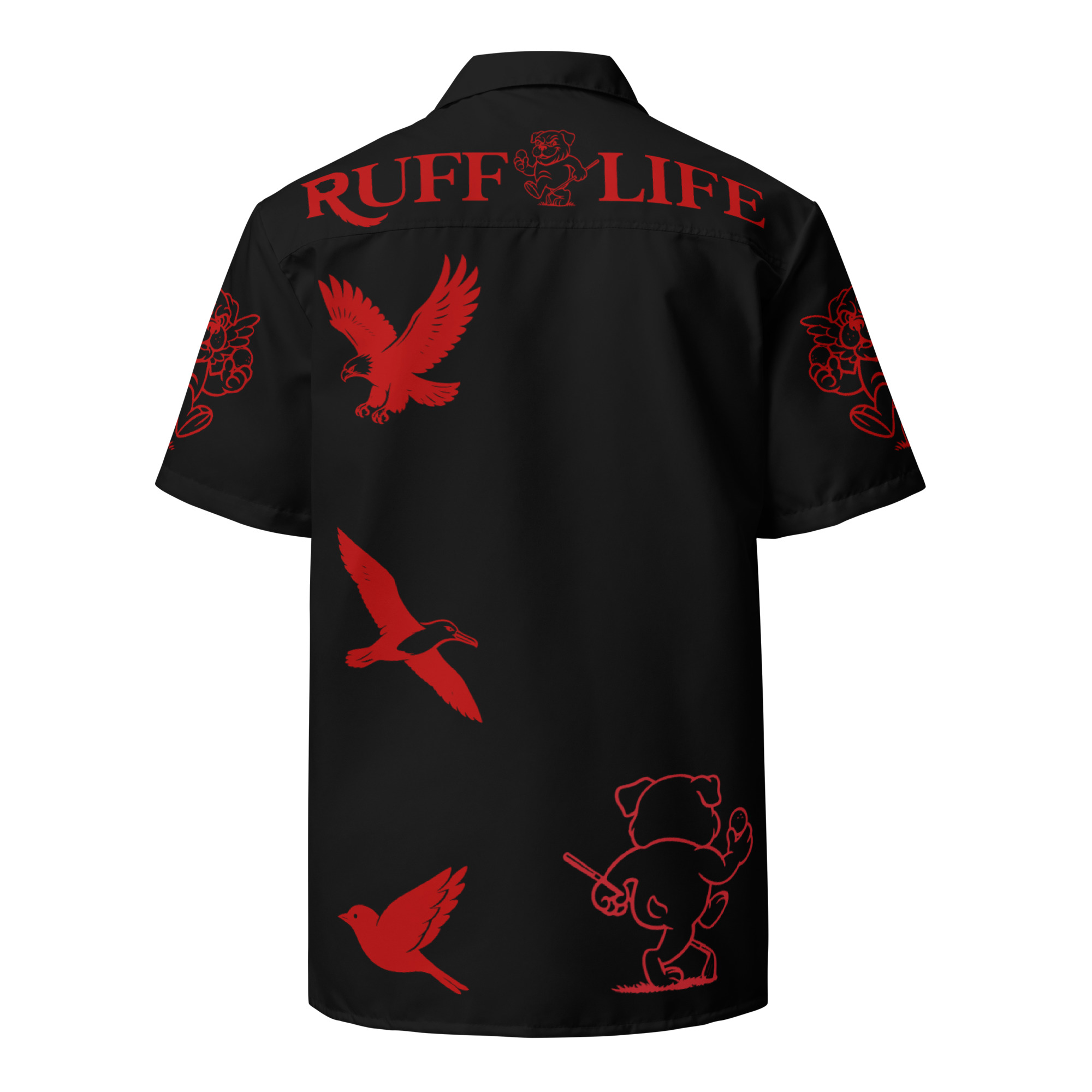 Ruff Life's "Chasing Birdies" Golf Shirt (Red on Black)