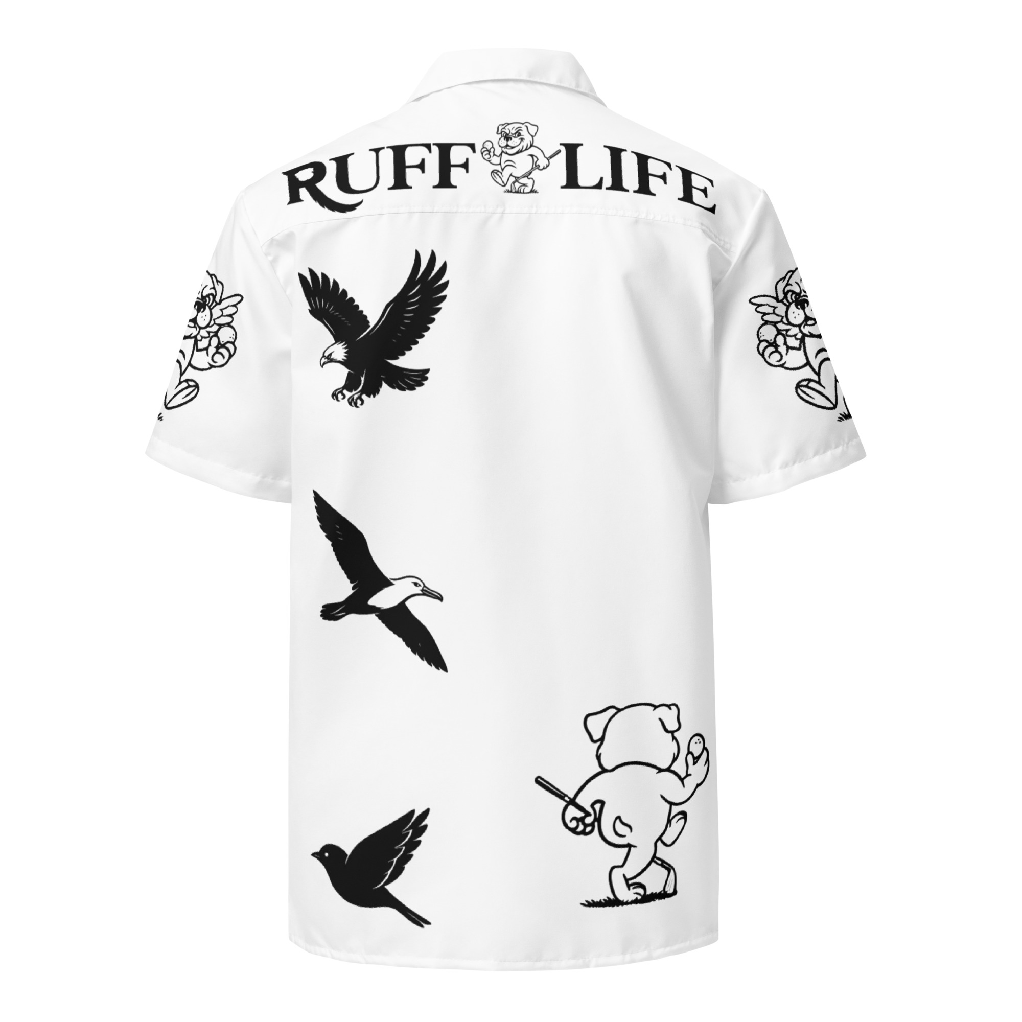 Ruff Life's "Chasing Birdies" Golf Shirt (Black on White)