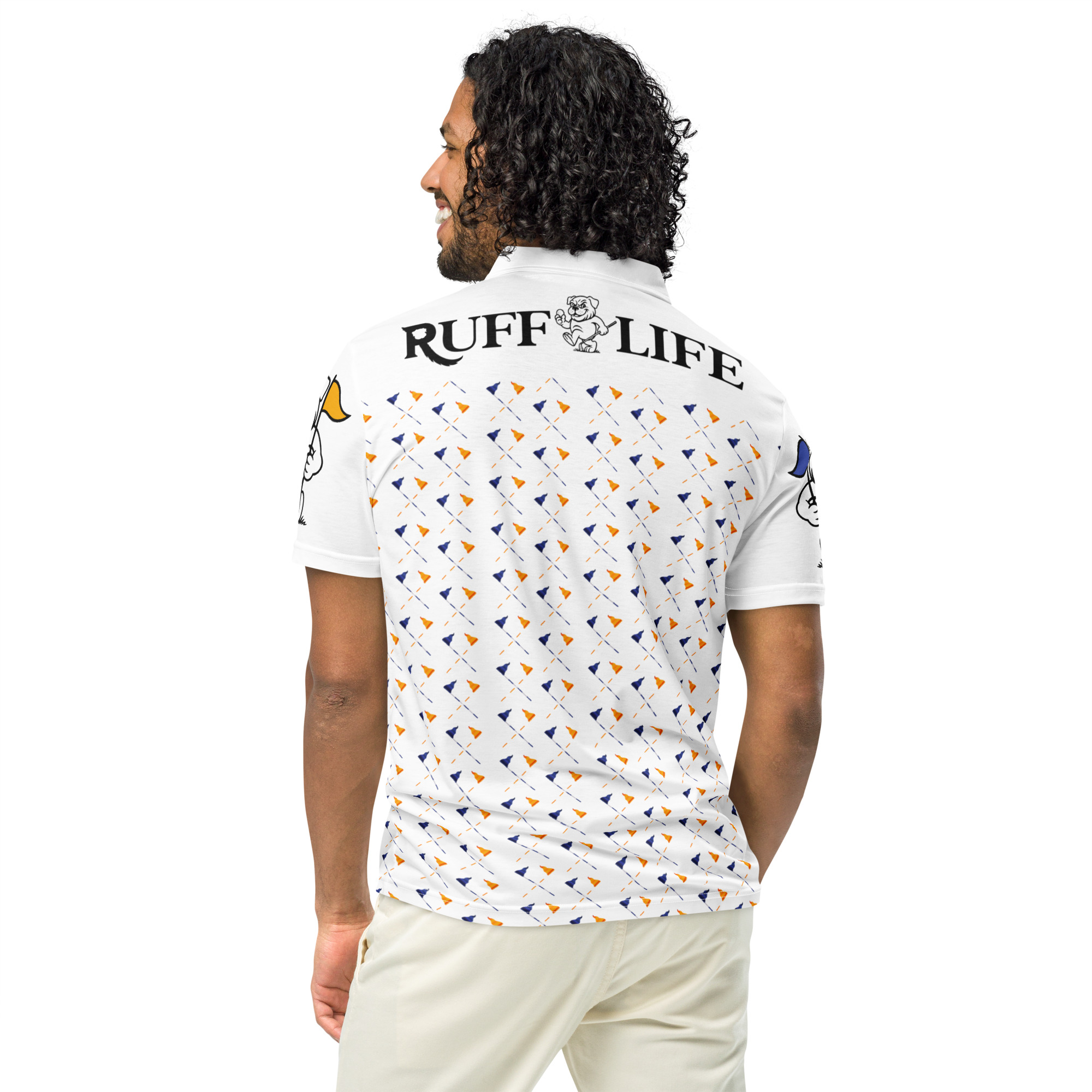 Ruff Life's "Pull the Pin" Golf Polo (Blue and Orange)