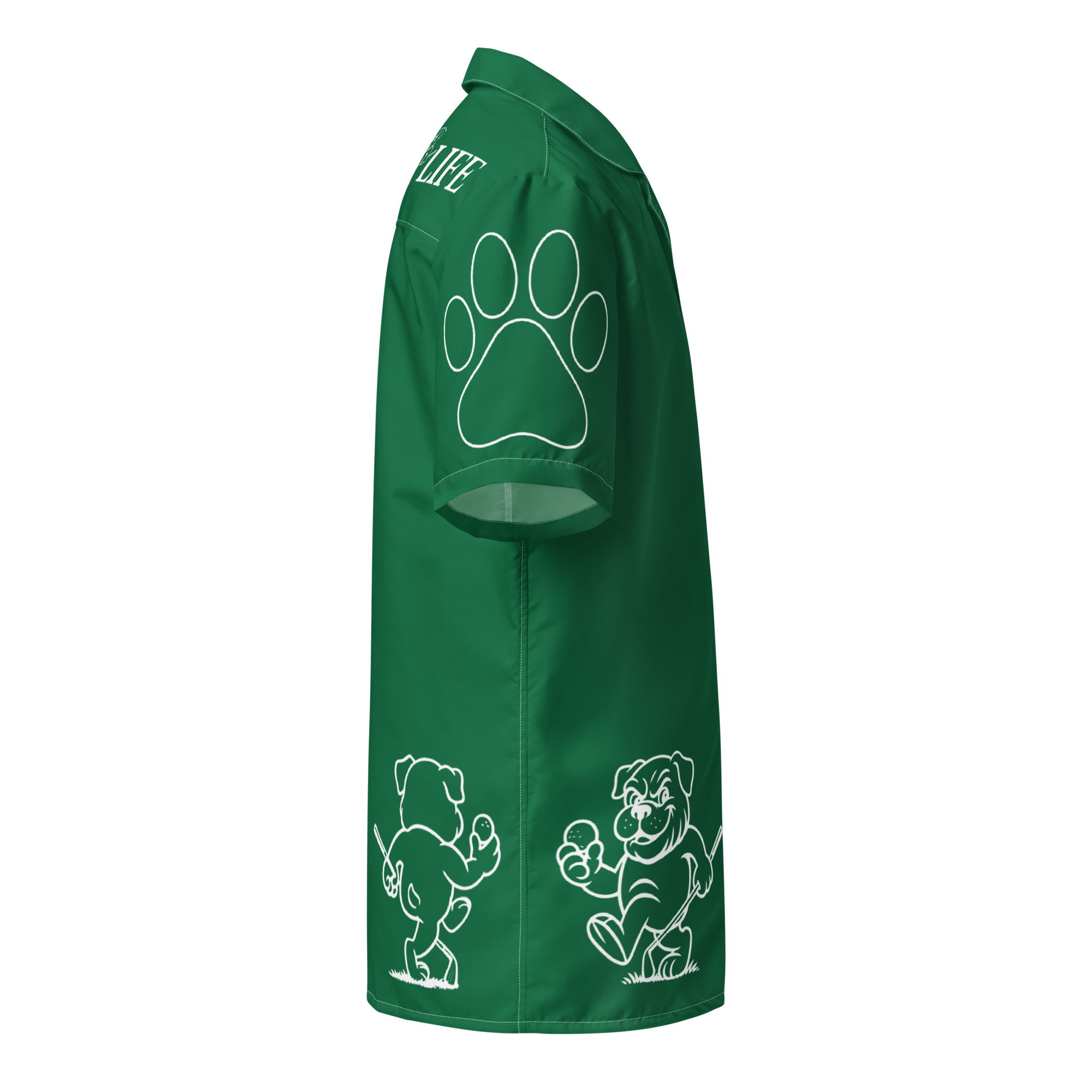 Ruff Life's "Footwork" Golf Shirt (White on Green)