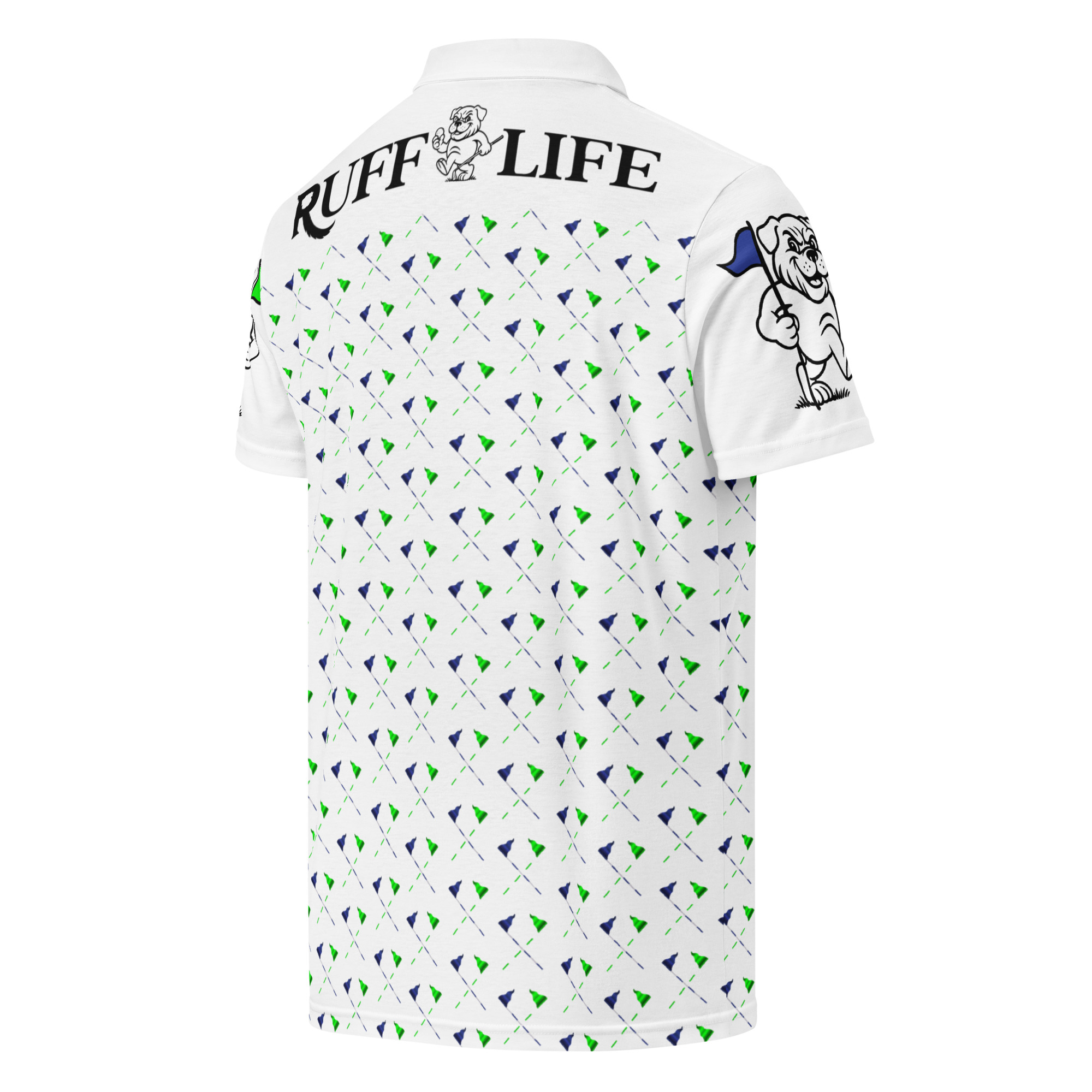 Ruff Life's "Pull the Pin" Golf Polo (Blue and Green)