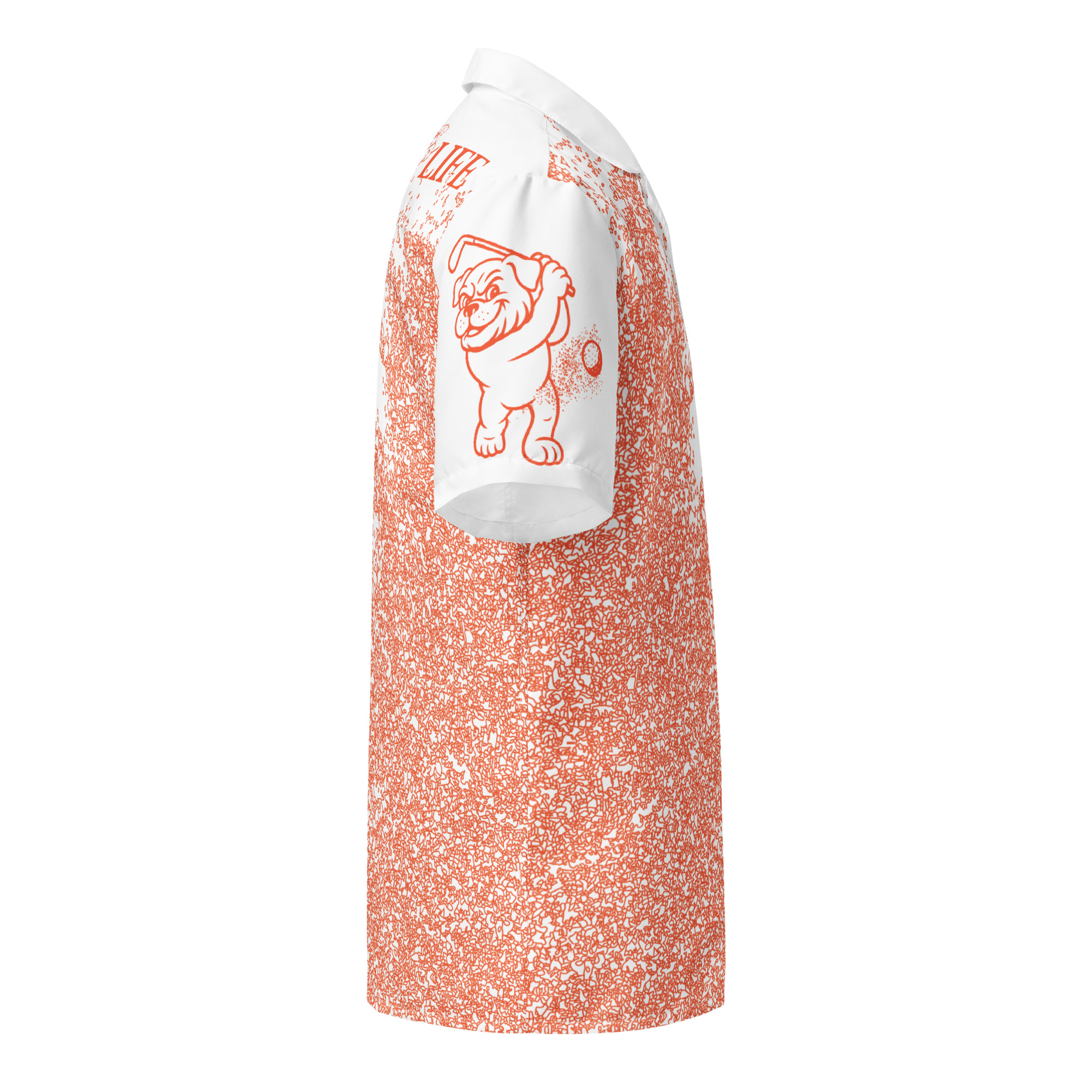 Ruff Life's "Blast Shot" Golf Shirt (Orange on White)