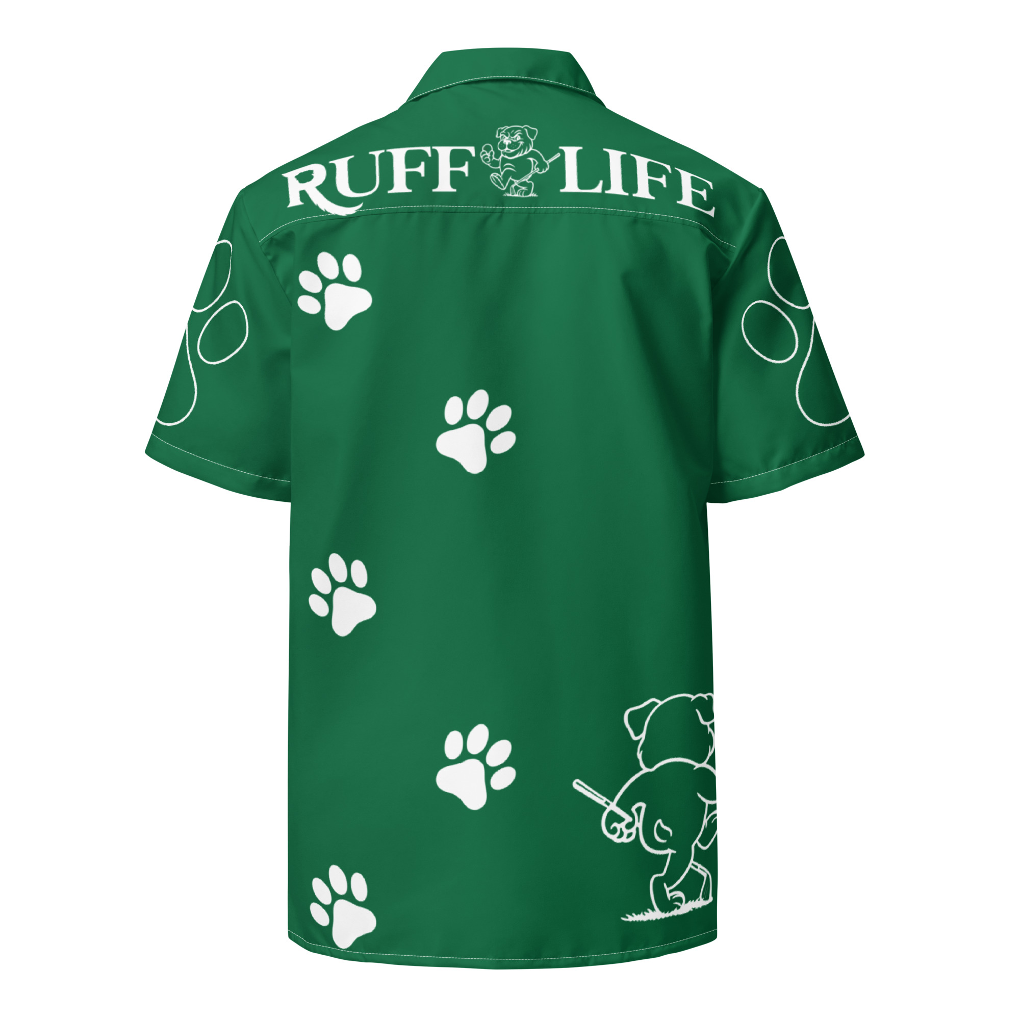 Ruff Life's "Footwork" Golf Shirt (White on Green)