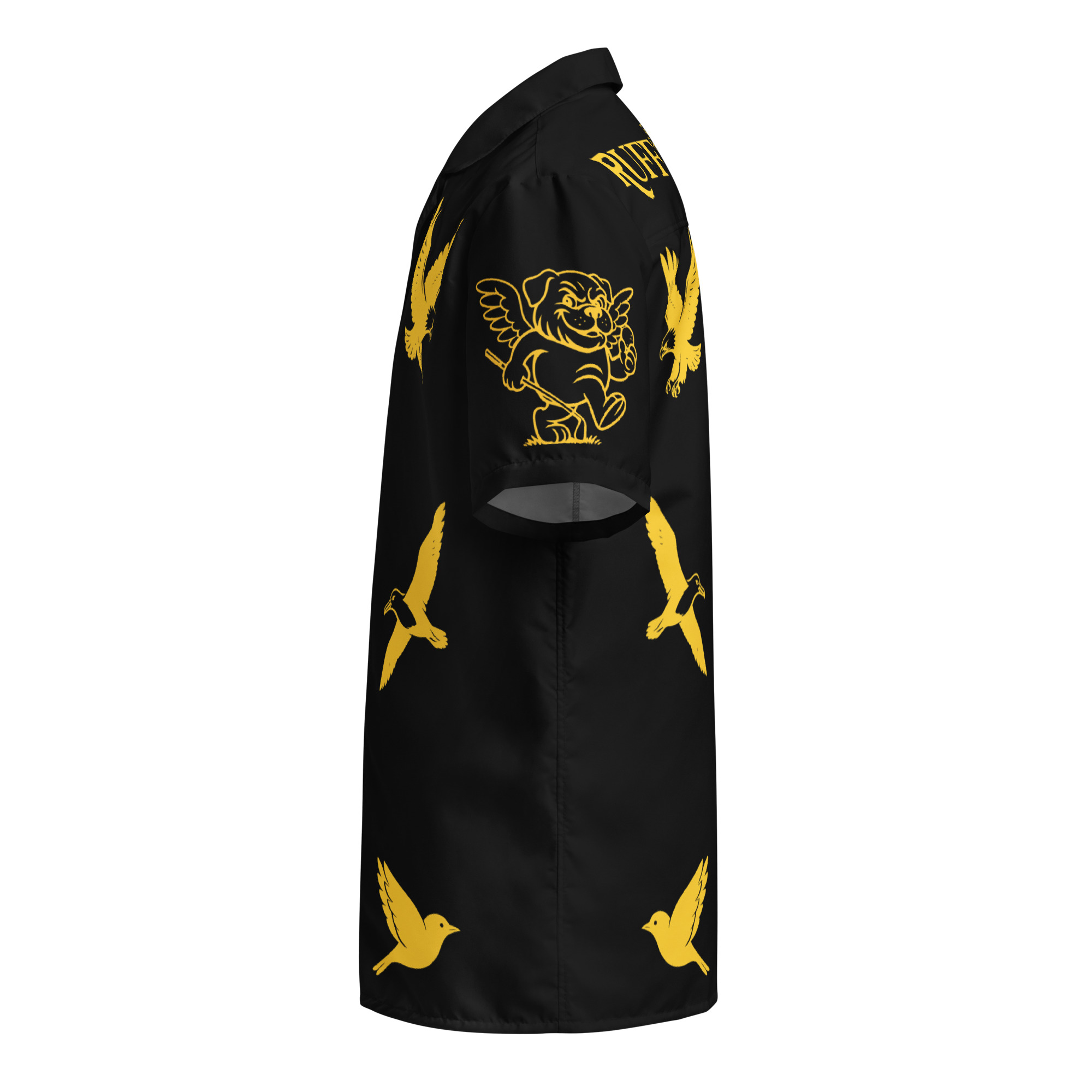 Ruff Life's "Chasing Birdies" Golf Shirt (Gold on Black)