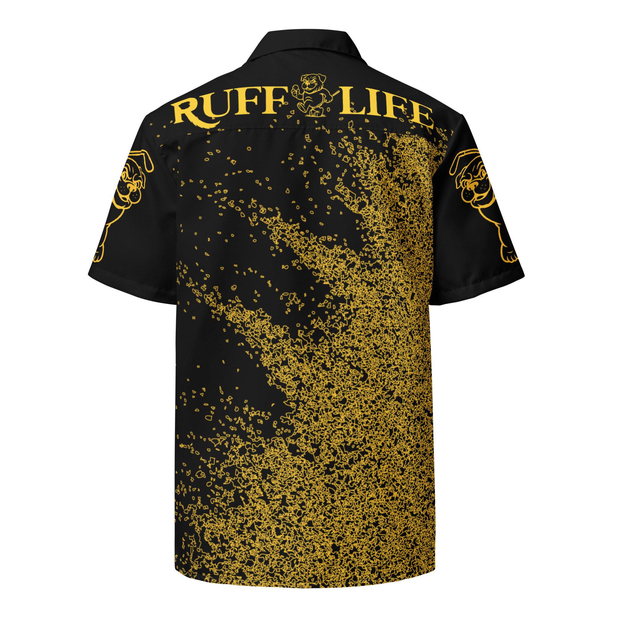 Ruff Life's "Blast Shot" Golf Shirt (Gold on Black)