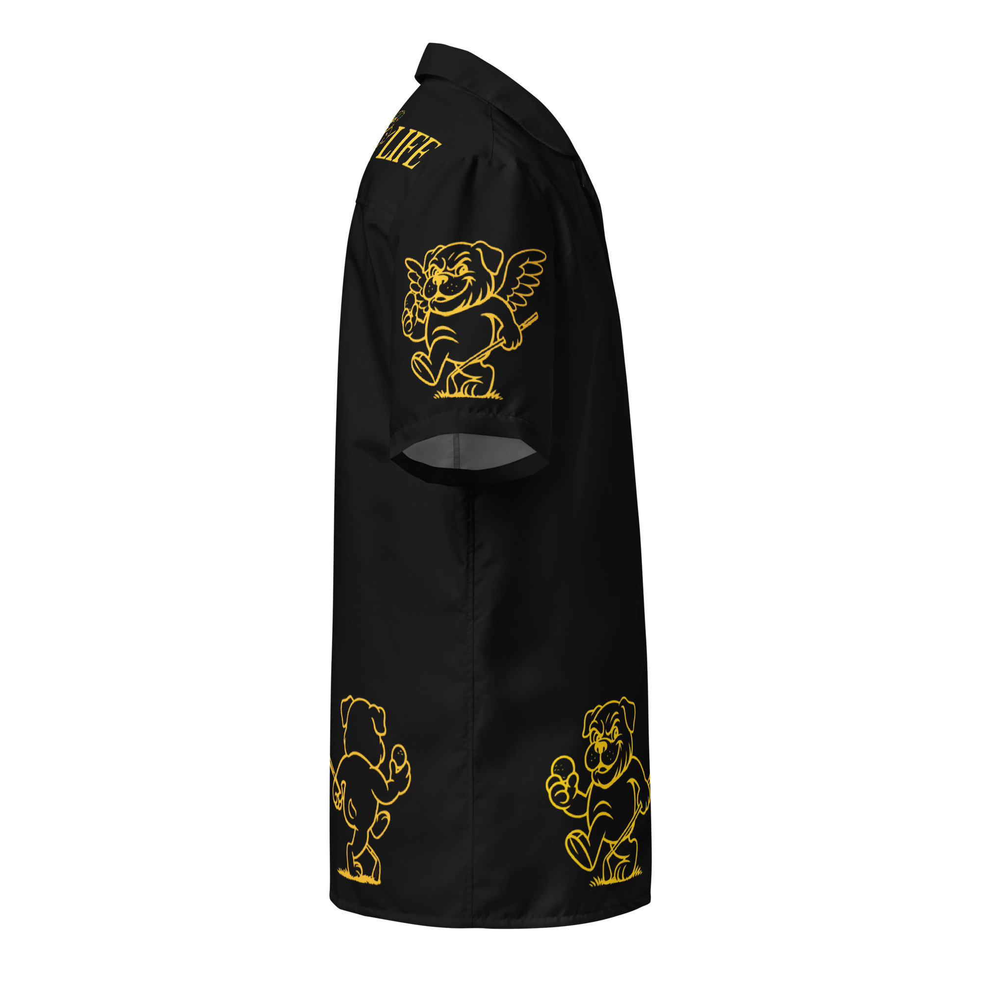 Ruff Life's "Chasing Birdies" Golf Shirt (Gold on Black)