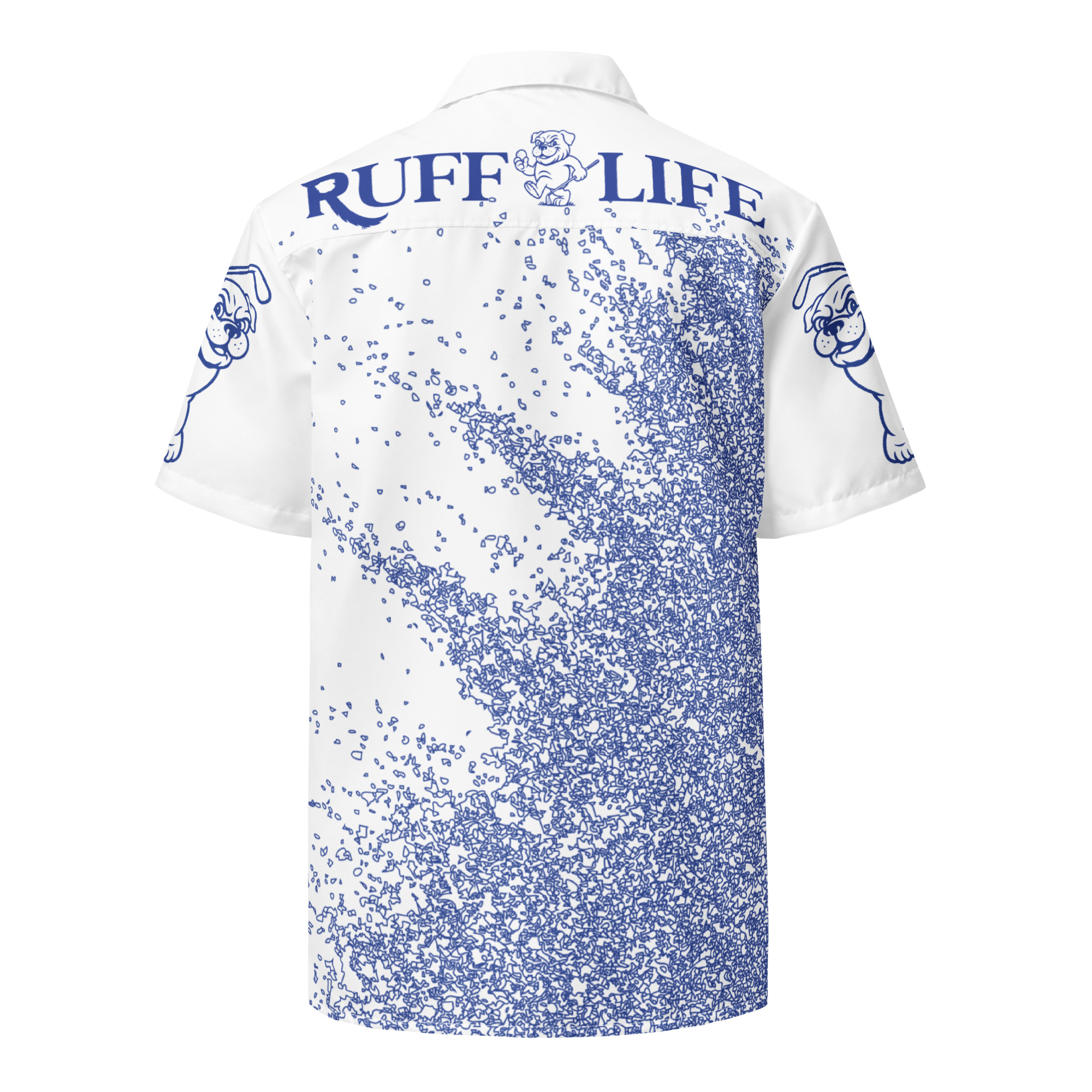 Ruff Life's "Blast Shot" Golf Shirt (Blue on White)