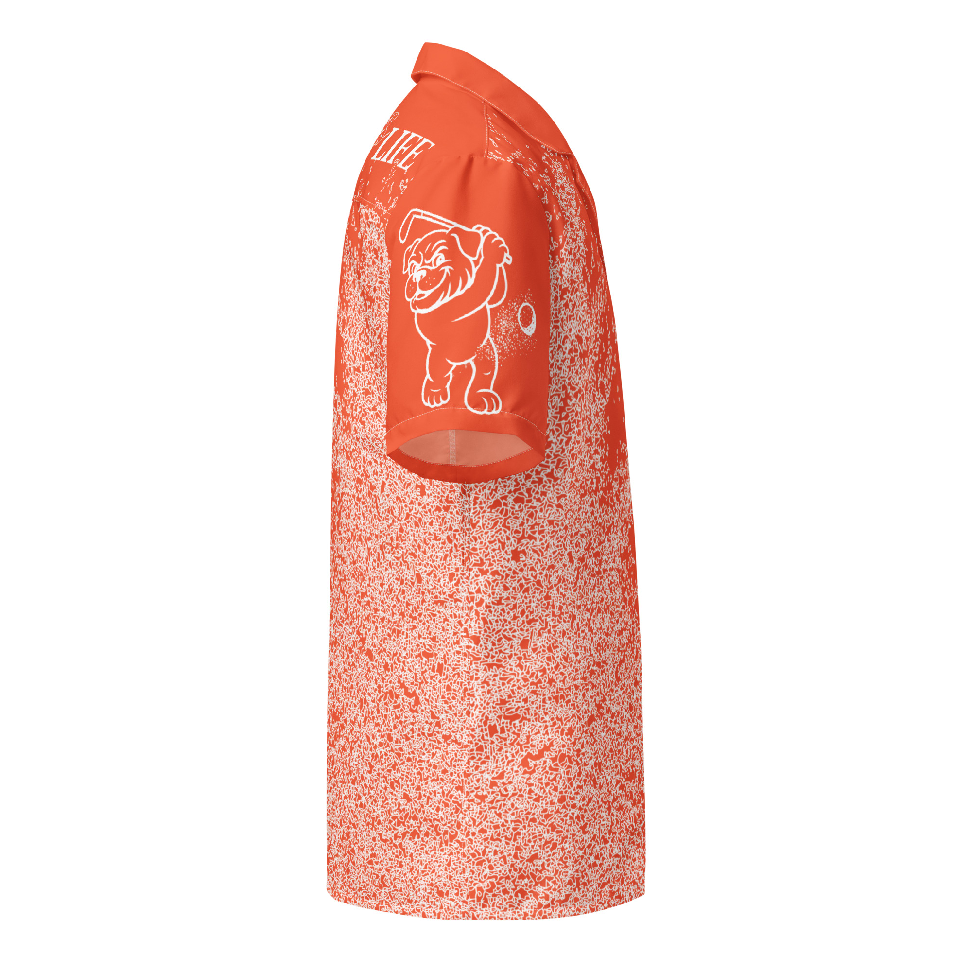 Ruff Life's "Blast Shot" Golf Shirt (White on Orange)