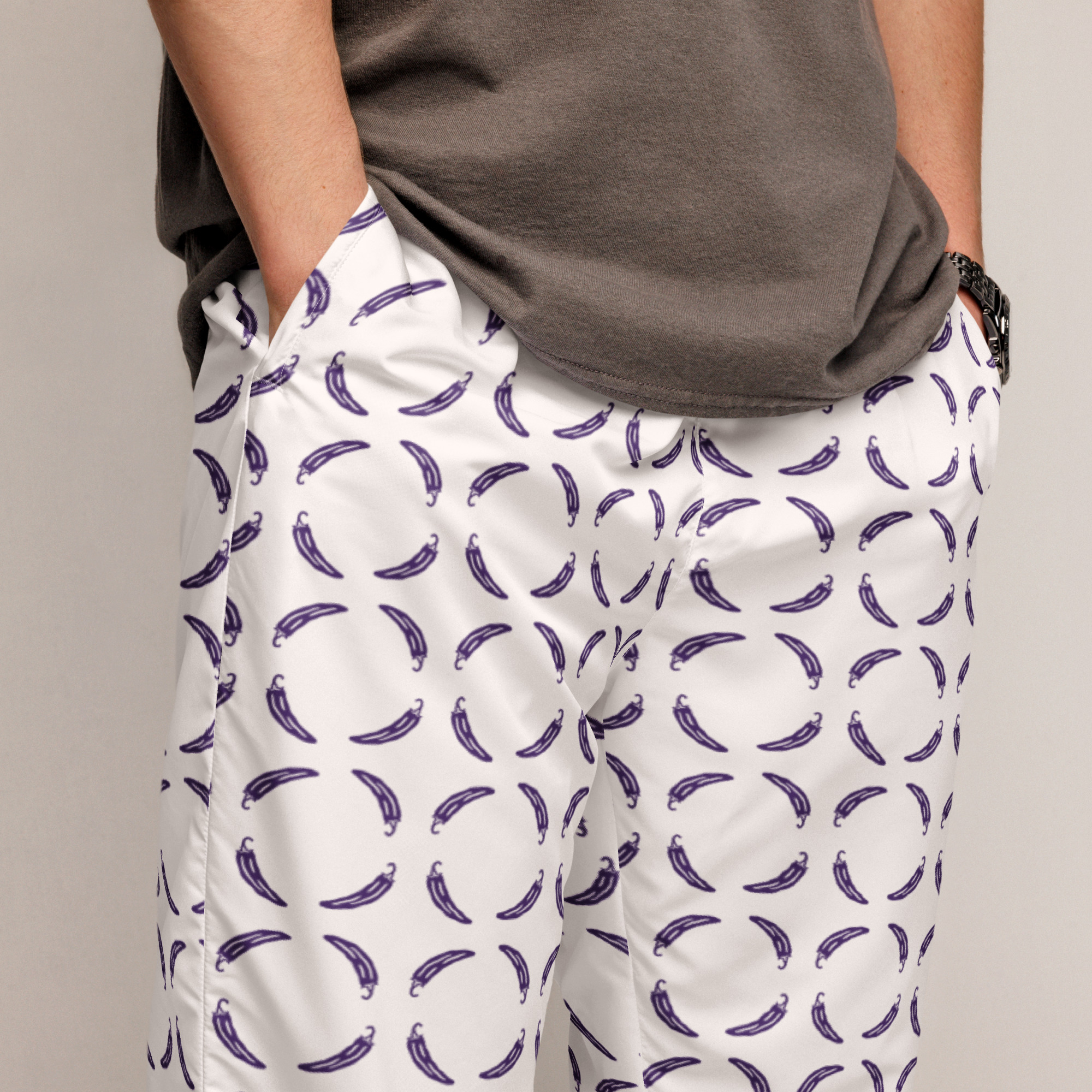 Ruff Life "Chili Dipper" Purple on White Unisex golf pants