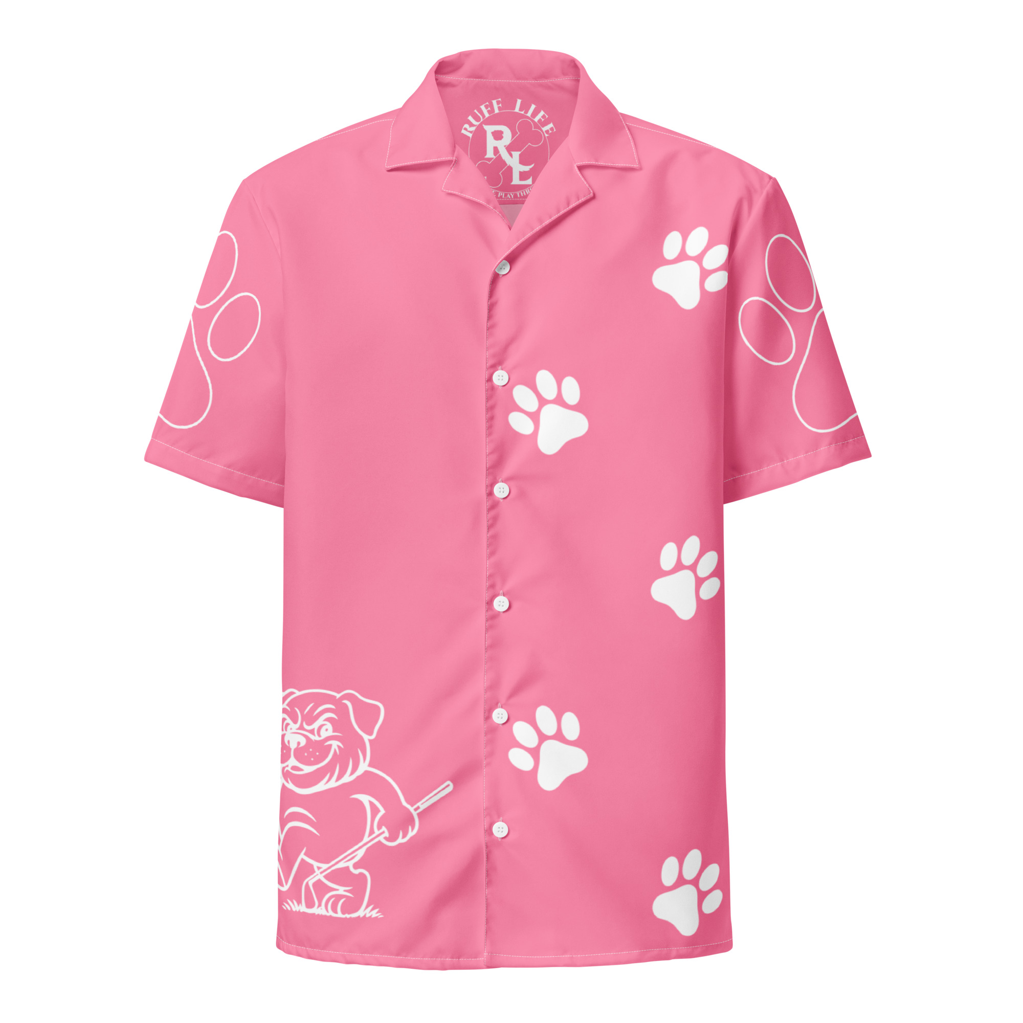 Ruff Life's "Footwork" Golf Shirt (White on Pink)