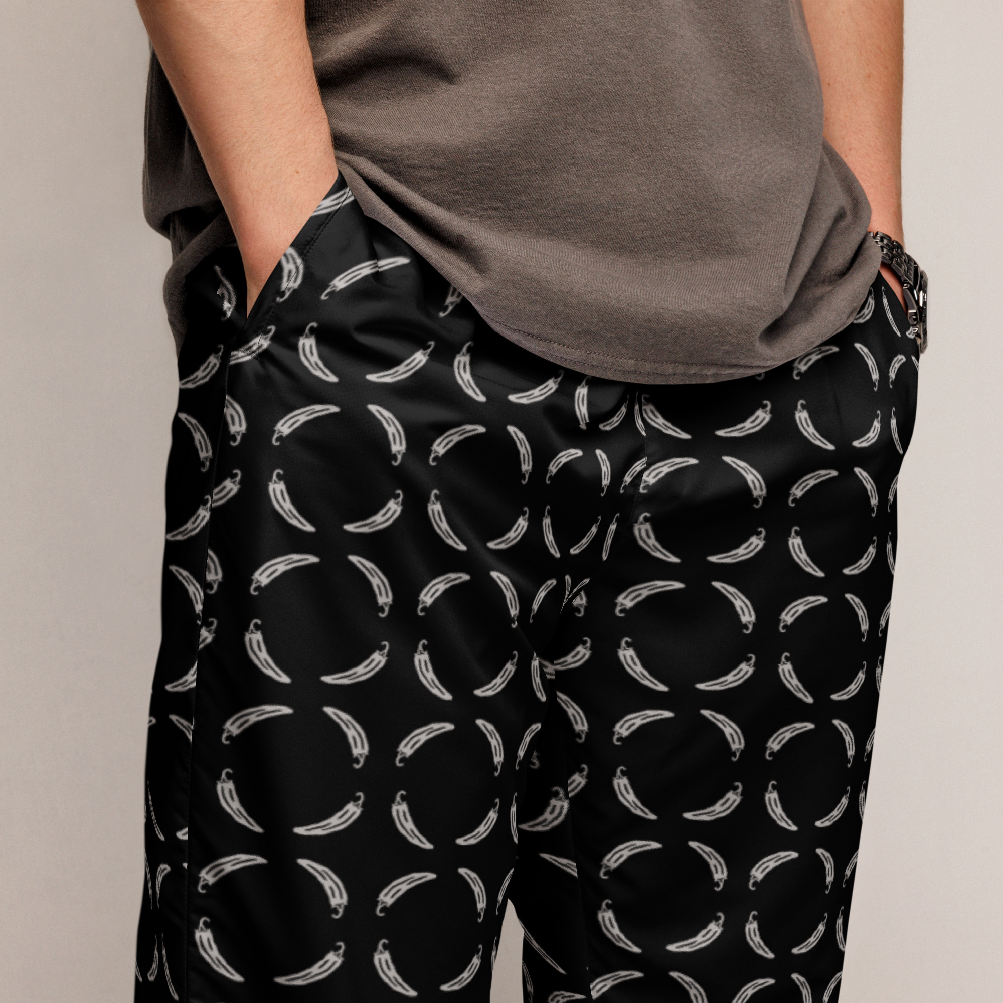 Ruff Life "Chili Dipper" Silver on Black Unisex golf pants