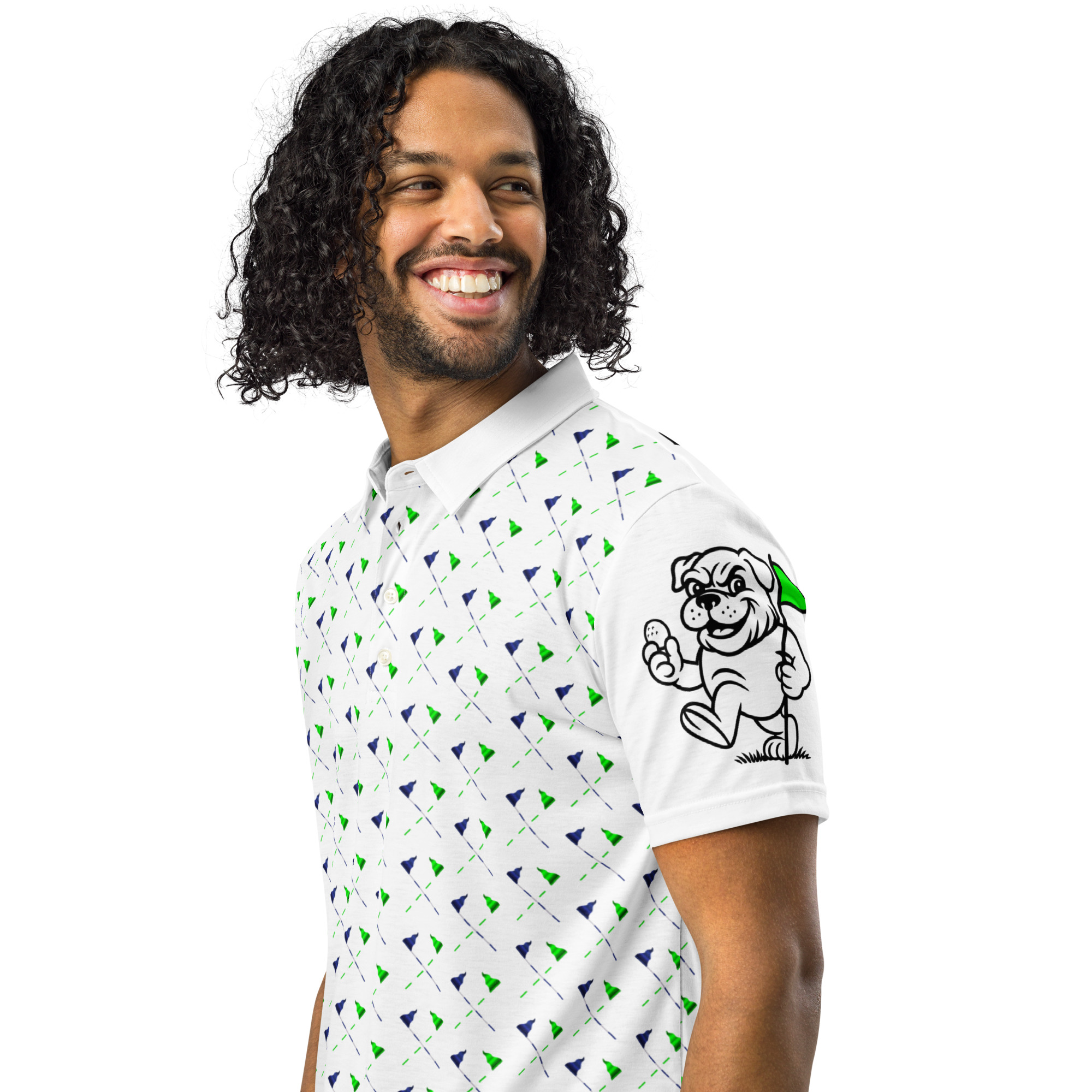 Ruff Life's "Pull the Pin" Golf Polo (Blue and Green)