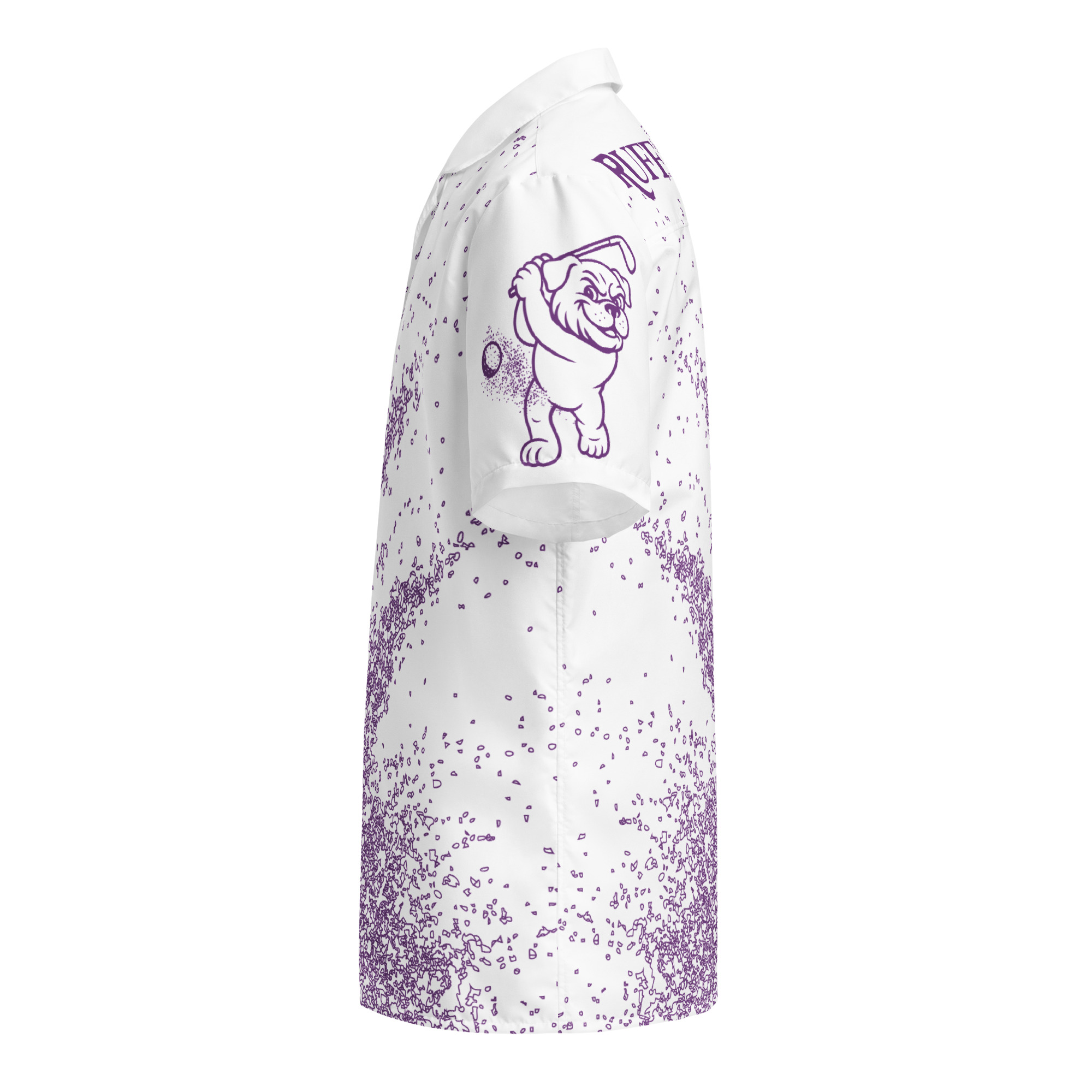 Ruff Life's "Blast Shot" Golf Shirt (Purple on White)