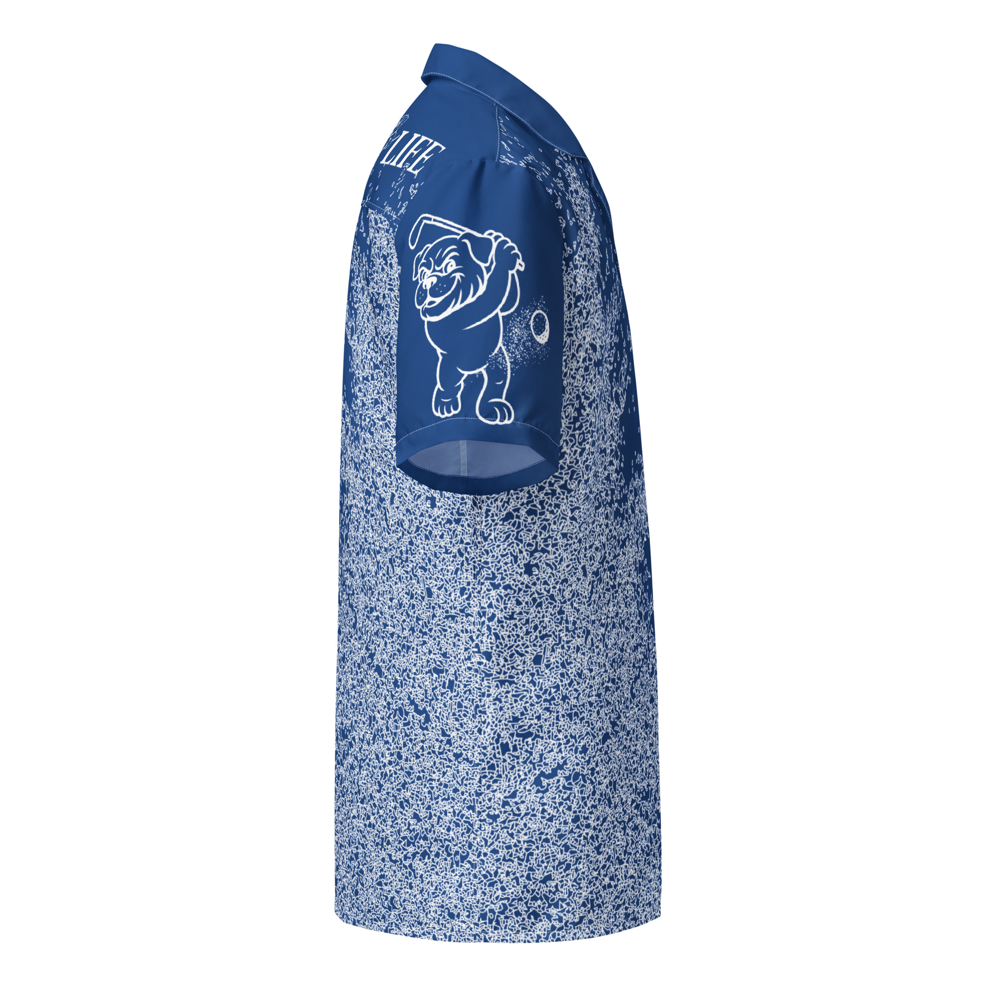 Ruff Life's "Blast Shot" Golf Shirt (White on Blue)