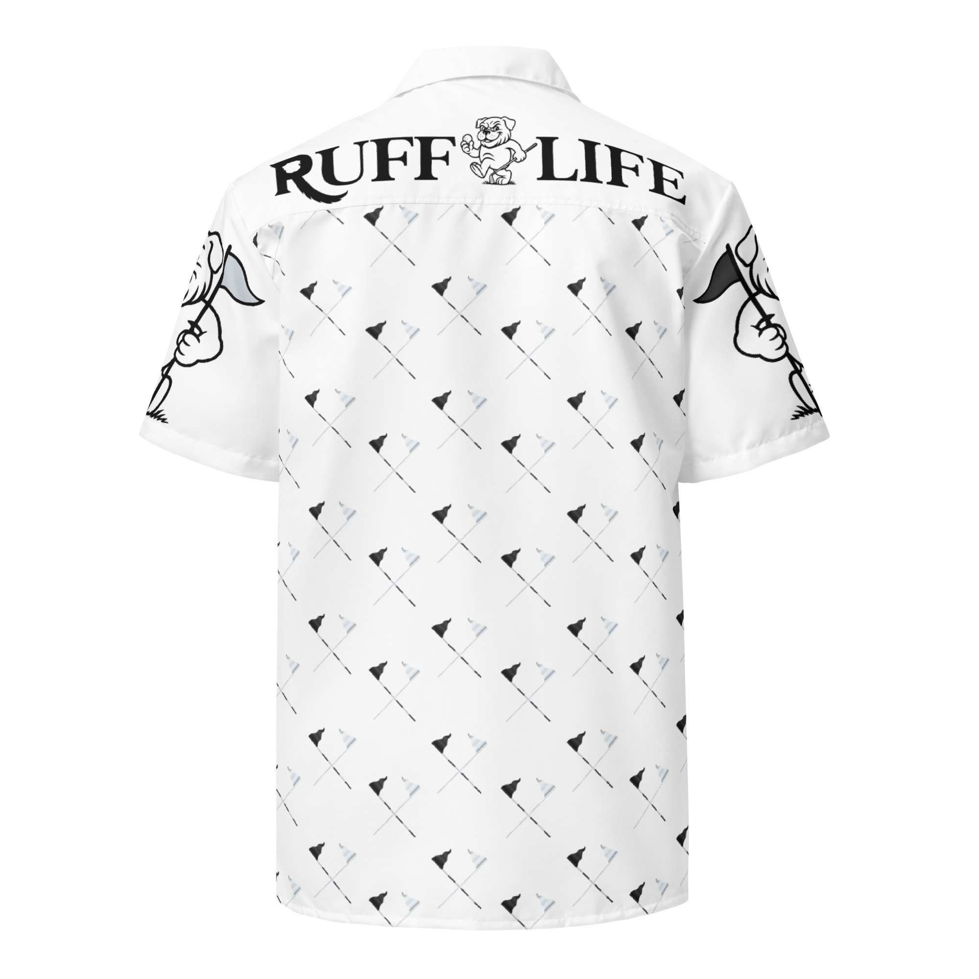 Ruff Life's "Pull the Pin" Golf Shirt (Black and Silver)
