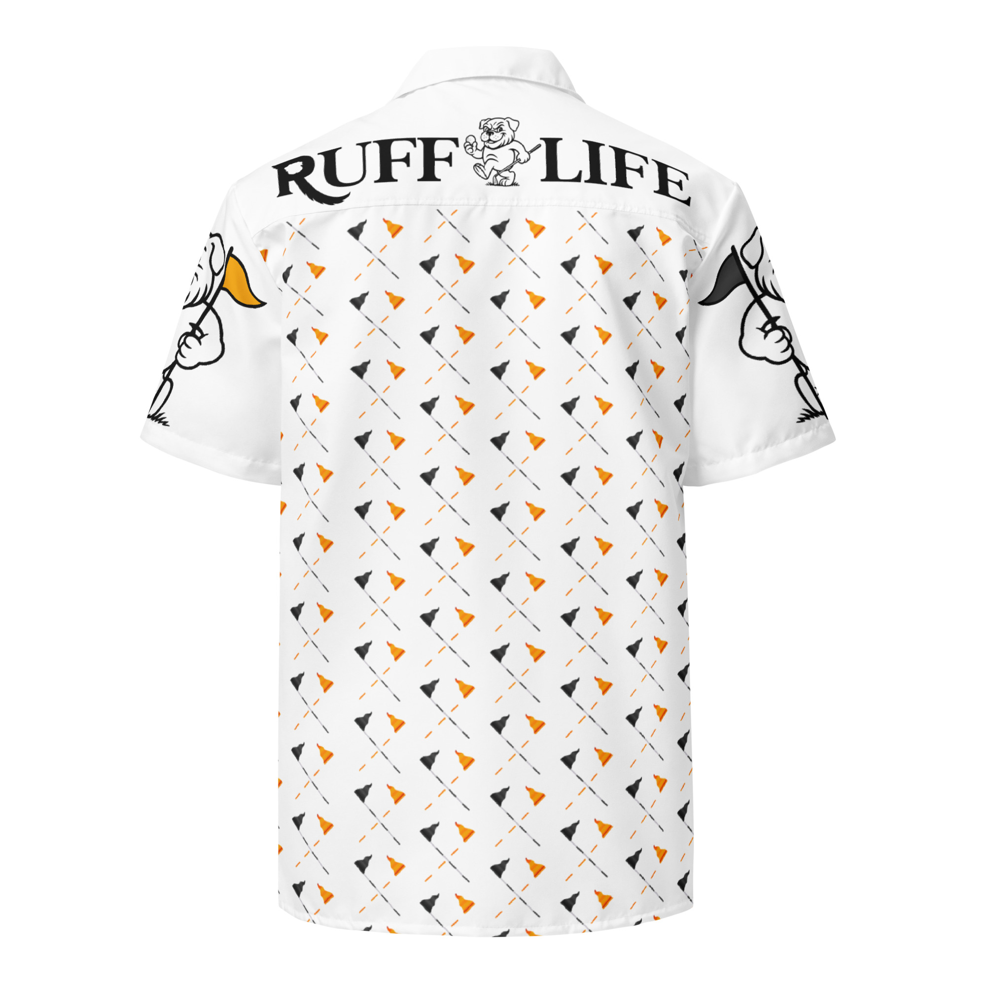 Ruff Life's "Pull the Pin" Golf Shirt (Black and Orange)