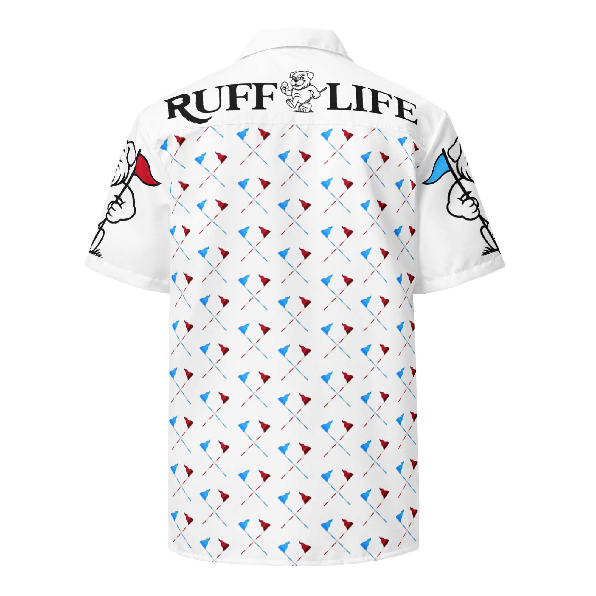 Ruff Life's "Pull the Pin" Golf Shirt (Light Blue and Red)