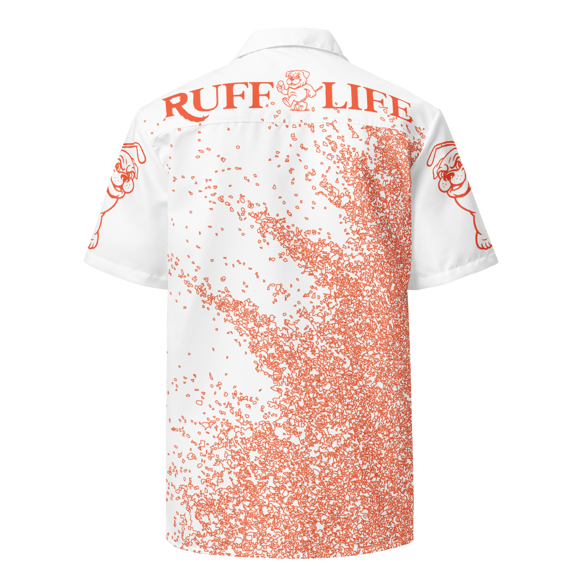 Ruff Life's "Blast Shot" Golf Shirt (Orange on White)