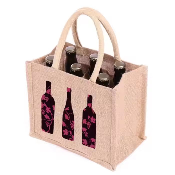 Reusable Jute Wine Bottle Bag