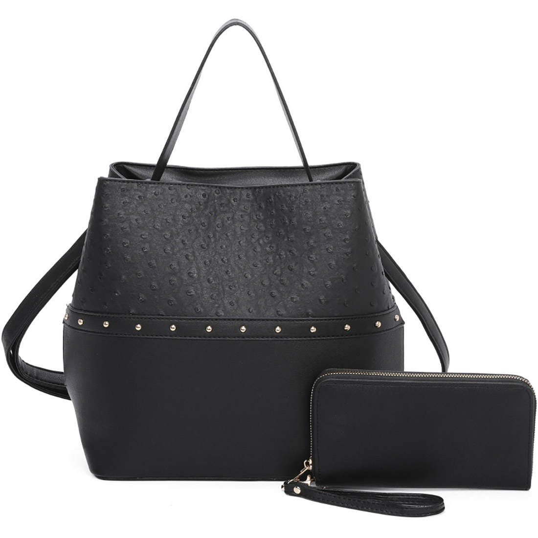 Elegant Black Handbag and Wallet Set