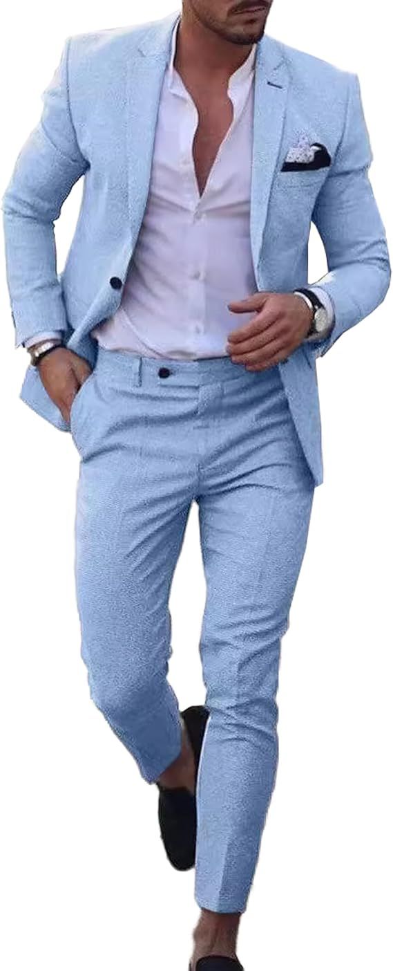 Men's Light Blue Slim Fit Suit Set