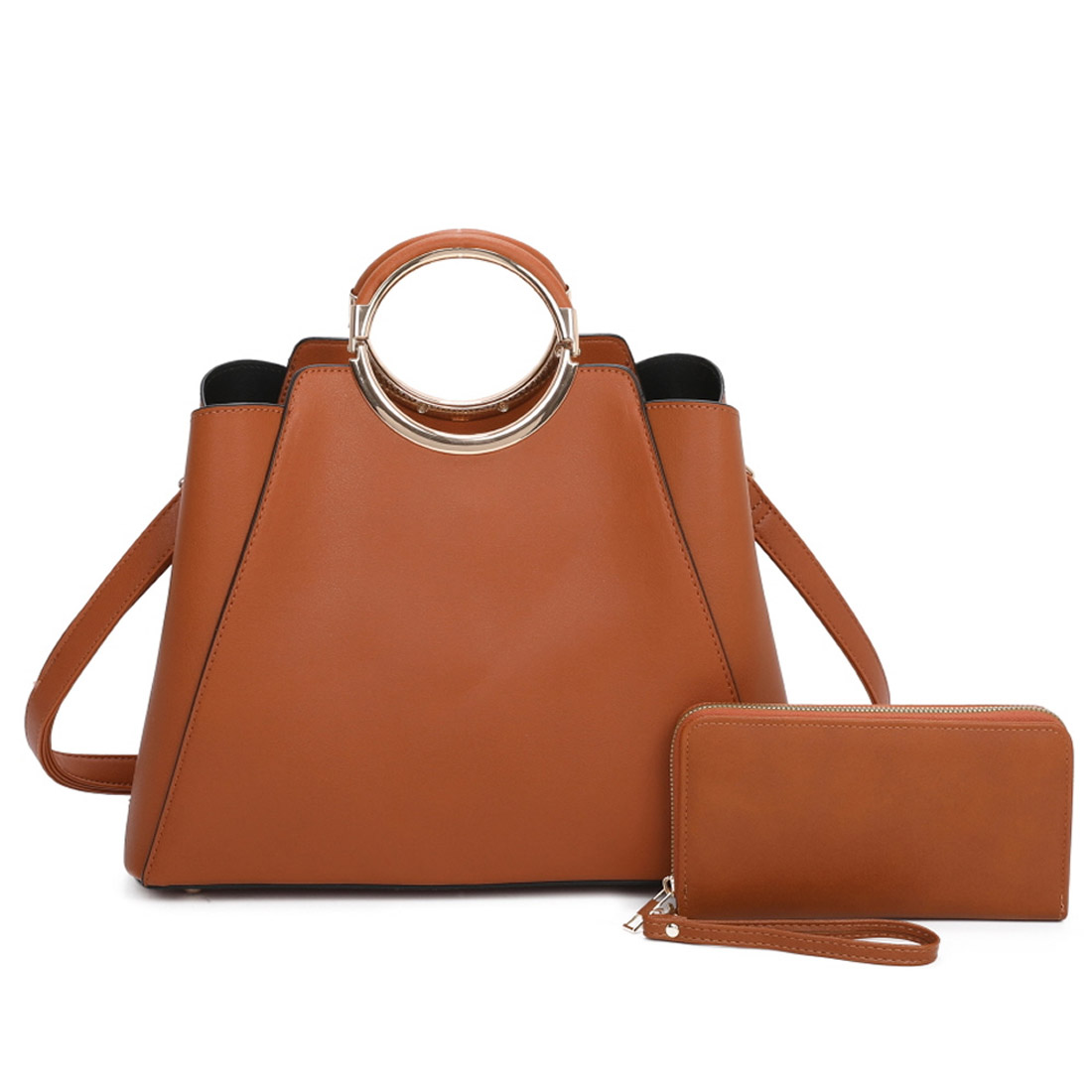 Brown Leather Handbag Set