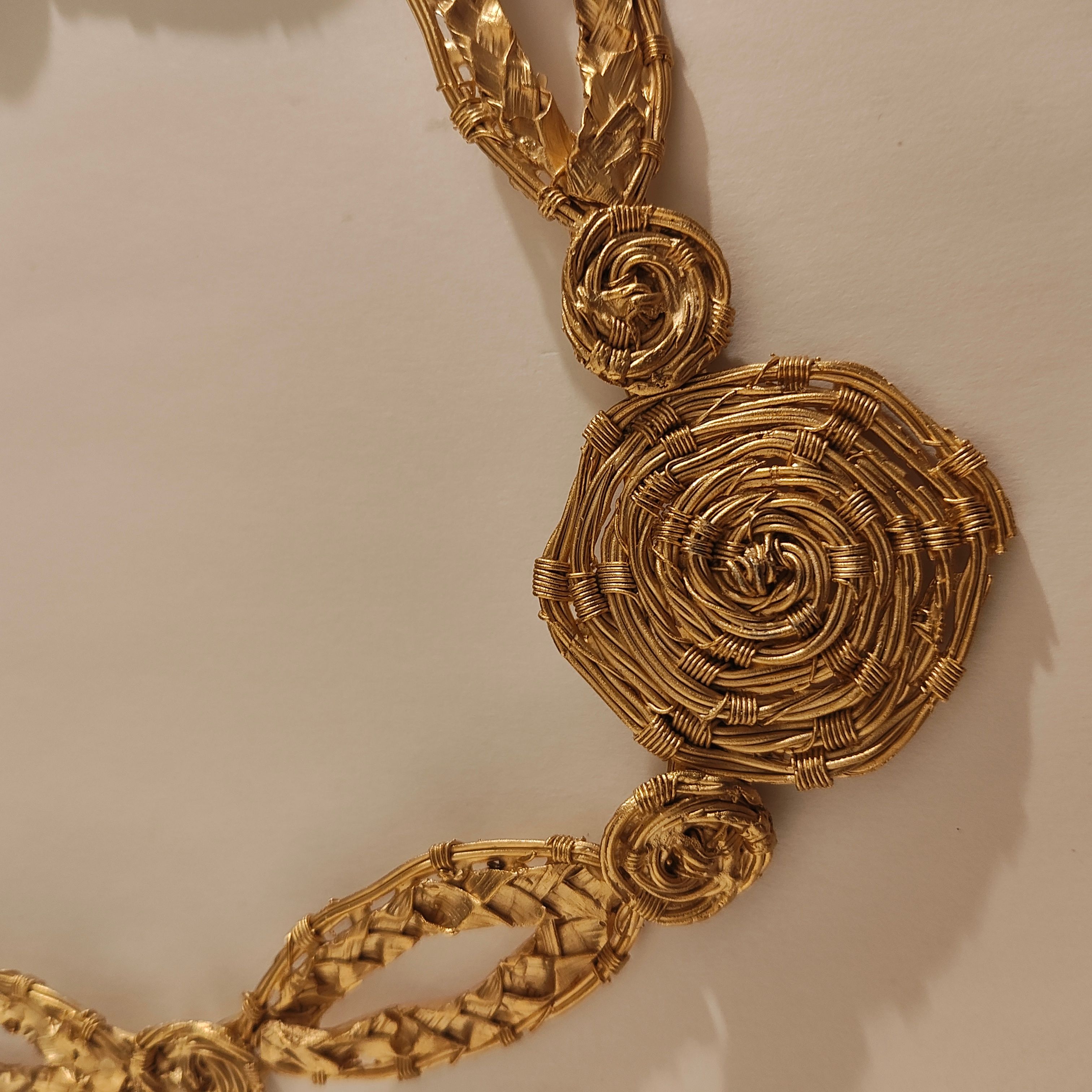 Handcrafted Gold Wire Necklace with Ear Rings