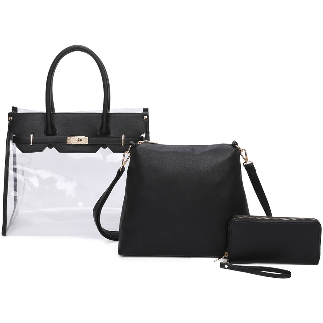 3-Piece Transparent and Black Handbag Set