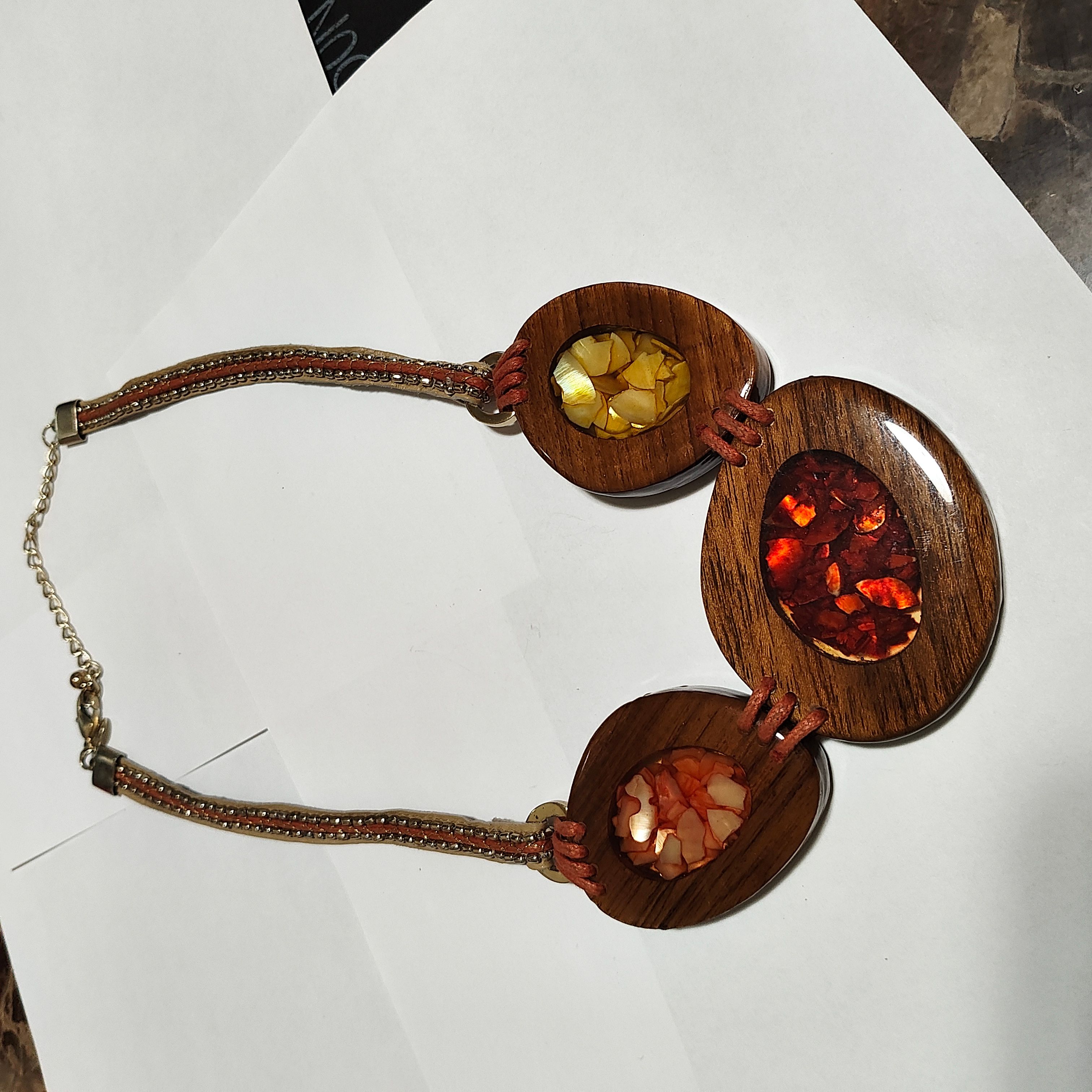 Handcrafted Wooden Gemstone Necklace